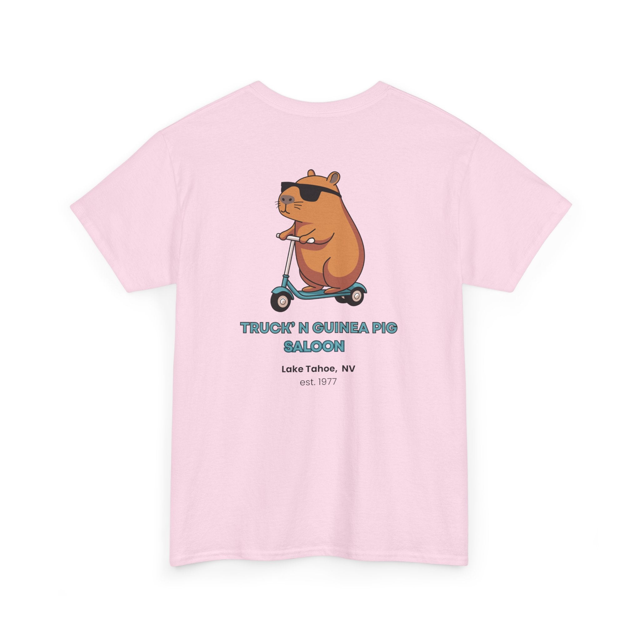 Cool Truck'n Guinea Pig  Lake Tahoe, NV (Back Design) Tee | Fun Unisex Heavy Cotton T-Shirt for Animal Lovers, Casual Wear, Gift for Birthdays, Summer Vibes, Pig Lovers