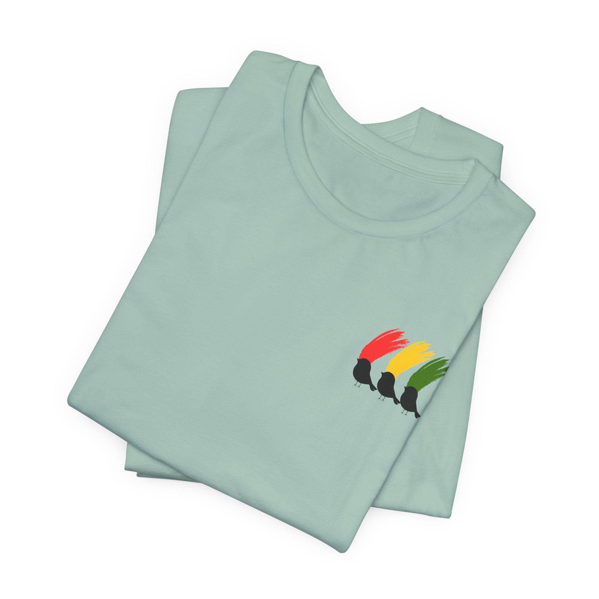 Colorful  Rasta Three Little Birds Unisex Jersey Tee with Vibrant Design, Casual Wear, Gift for Friends, Summer Fashion, Cozy Everyday Tee