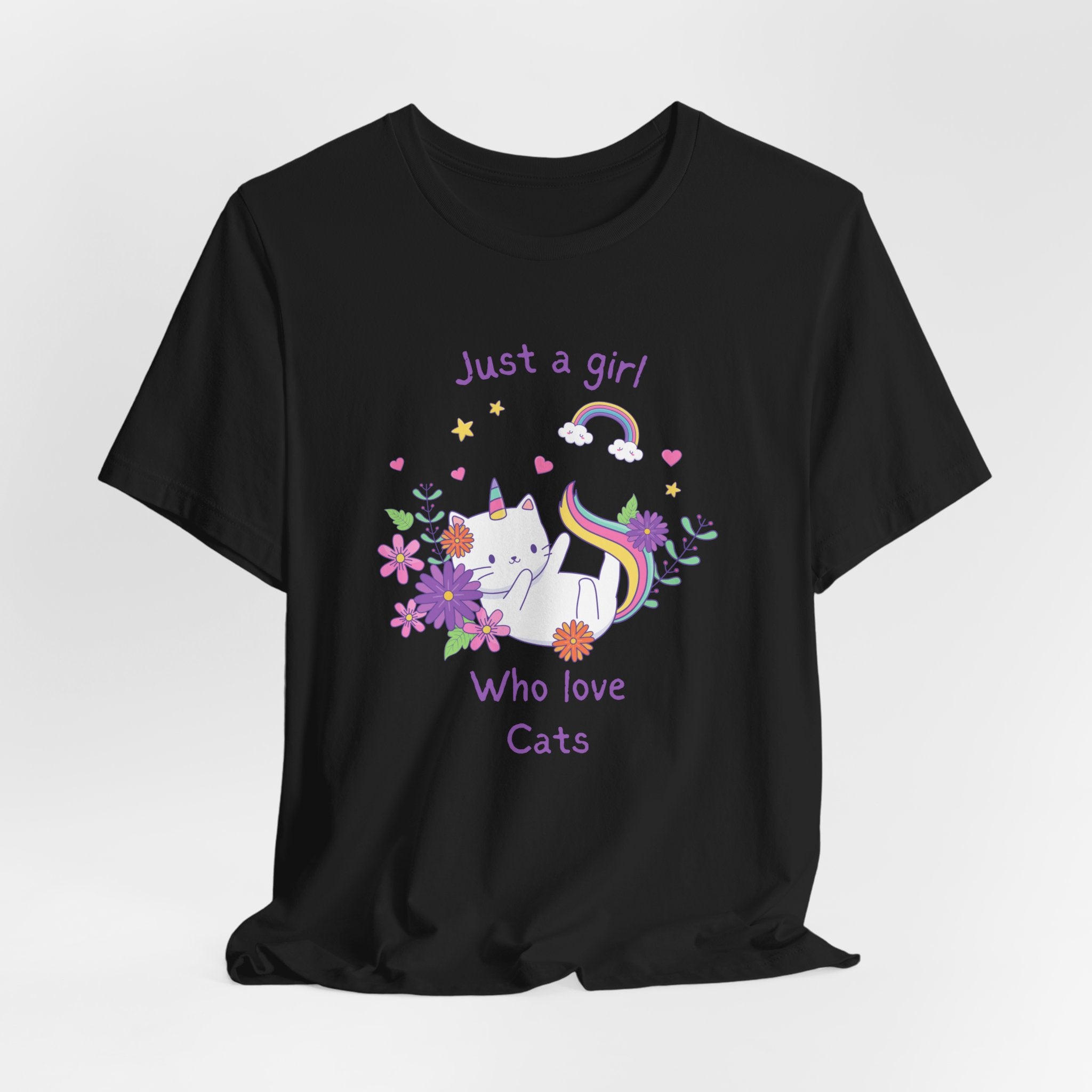 Unicorn Cat Lover Tee - Just a Girl Who Loves Cats, Cute T-Shirt, Gift for Cat Moms, Perfect for Birthdays and Casual Wear