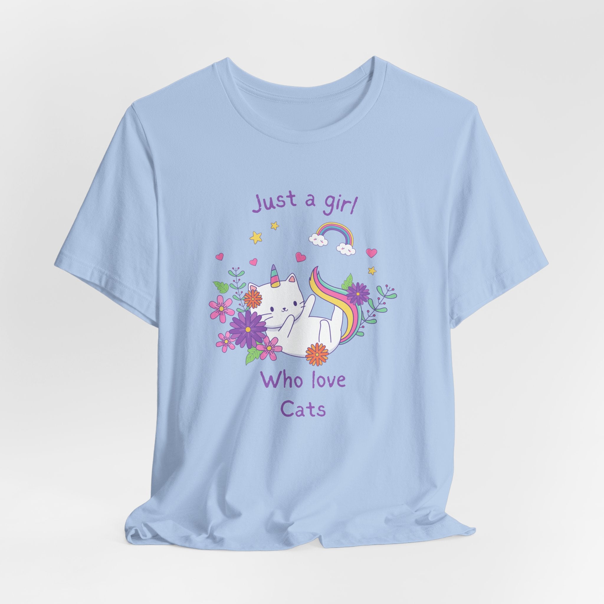 Unicorn Cat Lover Tee - Just a Girl Who Loves Cats, Cute T-Shirt, Gift for Cat Moms, Perfect for Birthdays and Casual Wear