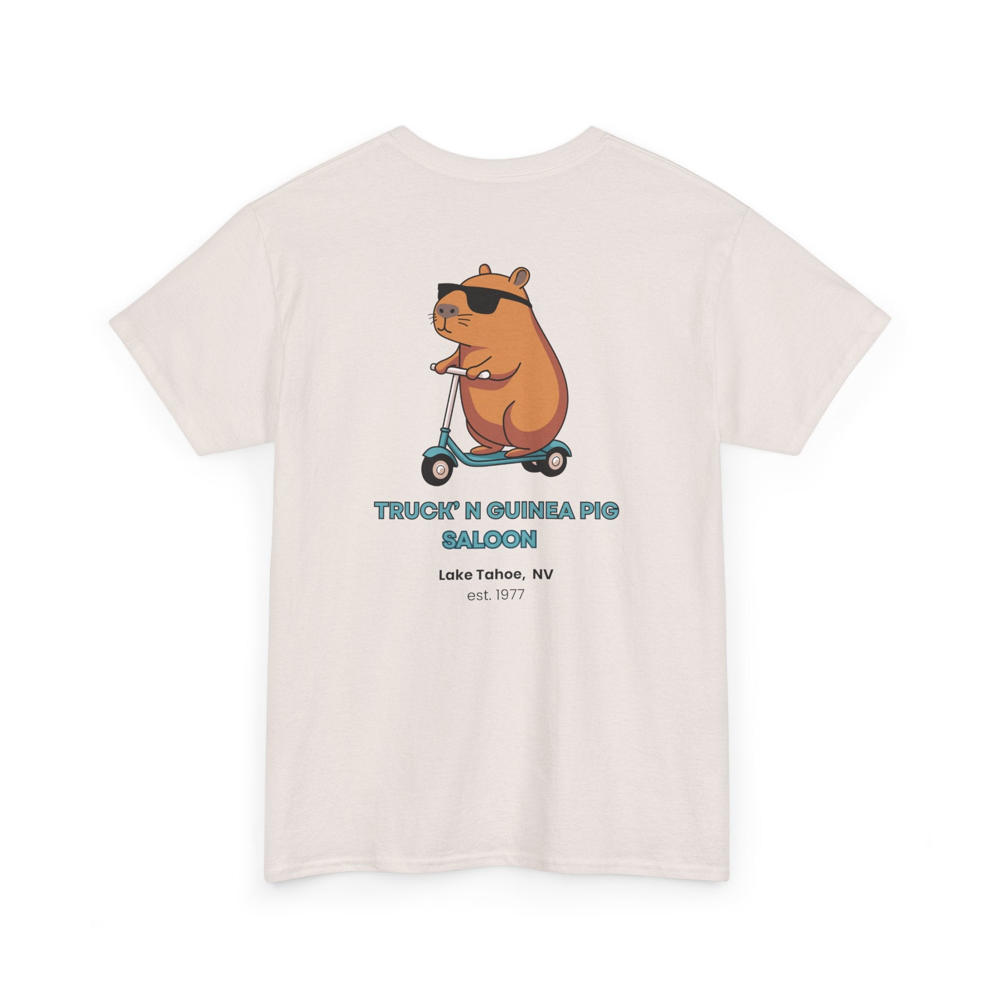 Cool Truck'n Guinea Pig  Lake Tahoe, NV (Back Design) Tee | Fun Unisex Heavy Cotton T-Shirt for Animal Lovers, Casual Wear, Gift for Birthdays, Summer Vibes, Pig Lovers