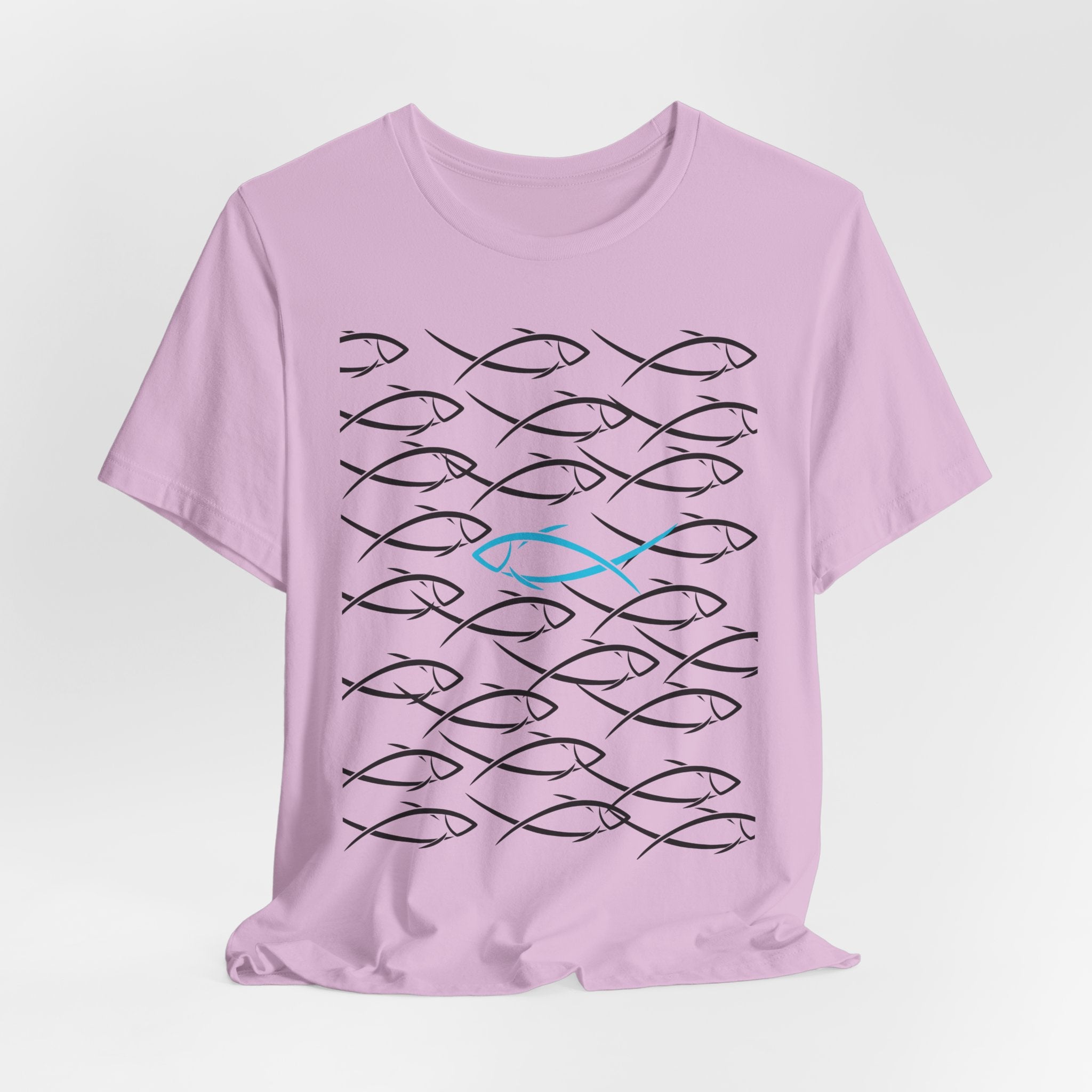 Graphic School of Fish Unisex Heavy Cotton Tee — "Go In Your Own Direction" Blue Highlighted Fish Graphic T-Shirt