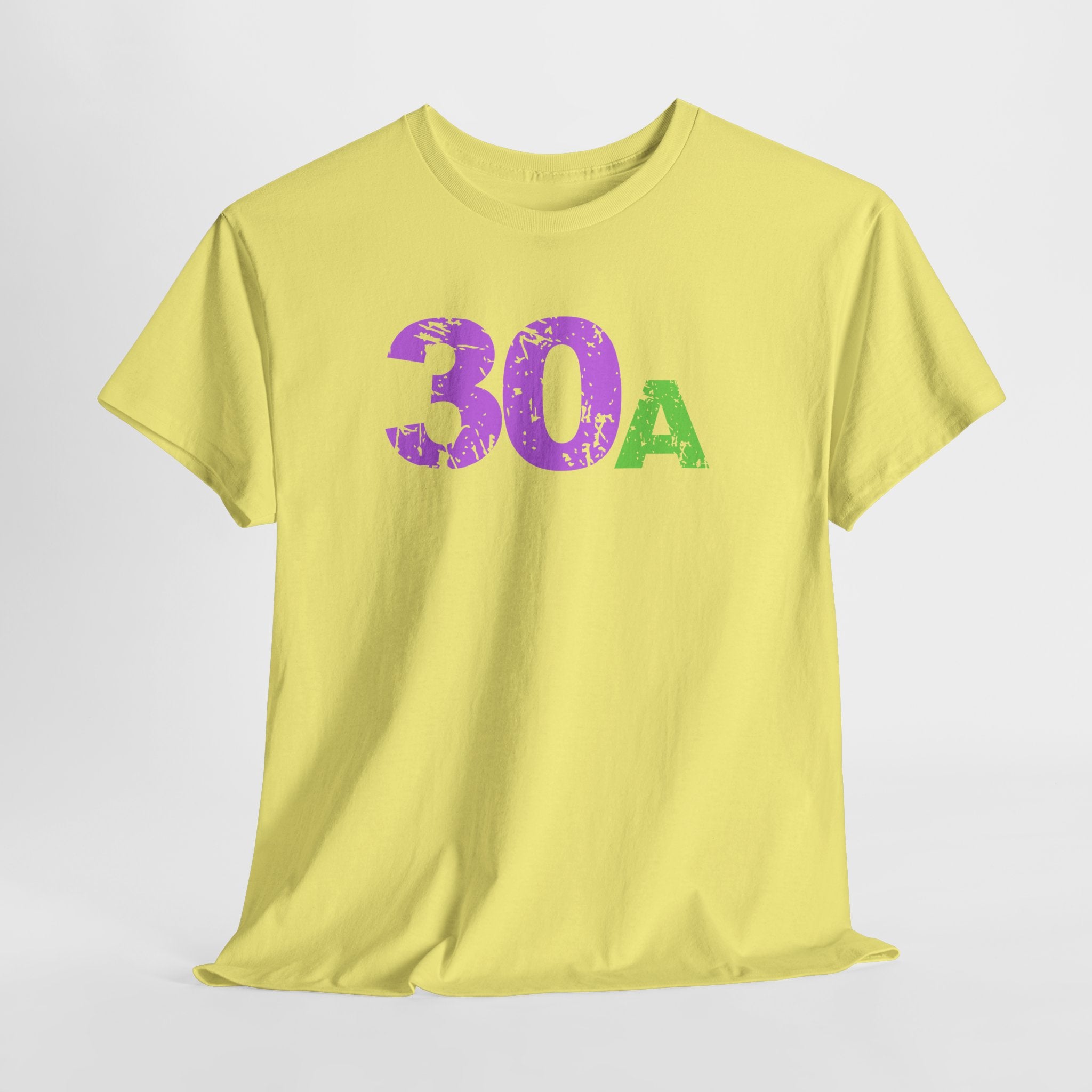 Fun Beachy 30A Beach  Unisex Heavy Cotton Tee — Distressed Purple & Green Graphic Emerald Coast Highway T‑Shirt