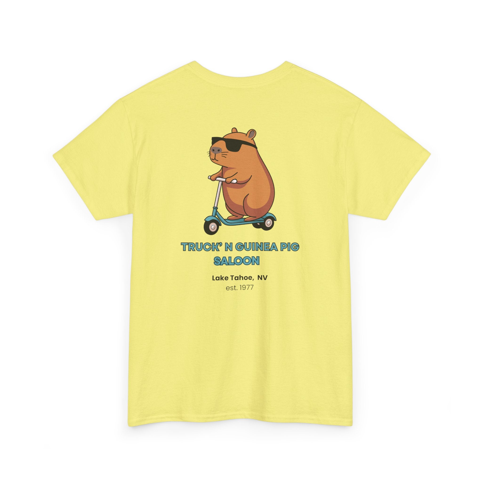 Cool Truck'n Guinea Pig  Lake Tahoe, NV (Back Design) Tee | Fun Unisex Heavy Cotton T-Shirt for Animal Lovers, Casual Wear, Gift for Birthdays, Summer Vibes, Pig Lovers