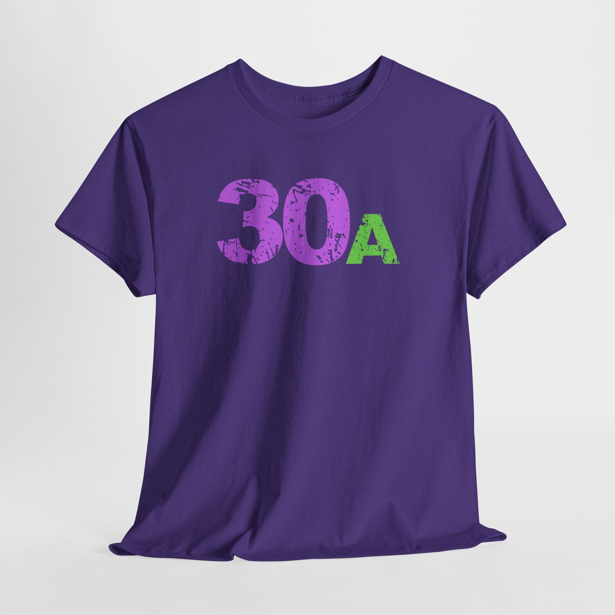 Fun Beachy 30A Beach  Unisex Heavy Cotton Tee — Distressed Purple & Green Graphic Emerald Coast Highway T‑Shirt