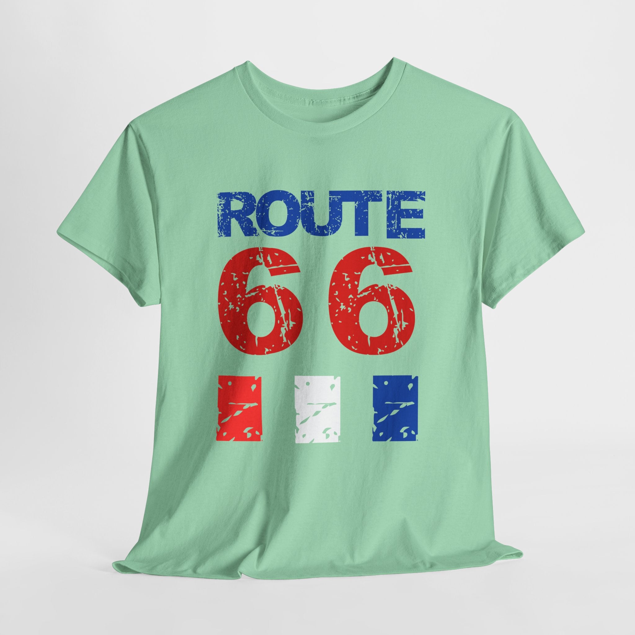 Route 66 Vintage Distressed  Unisex Heavy Cotton Tee — Americana Road Trip Shirt