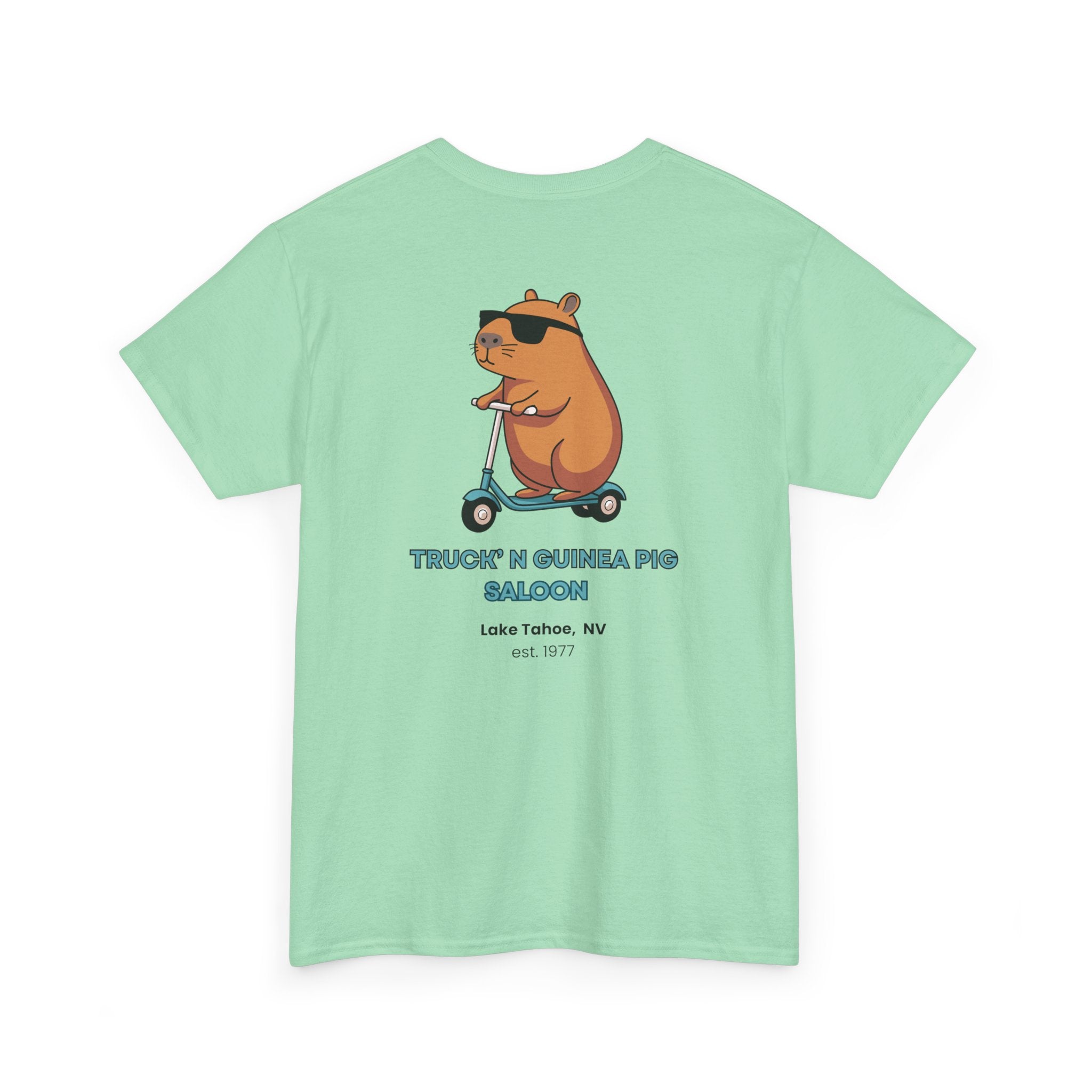 Cool Truck'n Guinea Pig  Lake Tahoe, NV (Back Design) Tee | Fun Unisex Heavy Cotton T-Shirt for Animal Lovers, Casual Wear, Gift for Birthdays, Summer Vibes, Pig Lovers