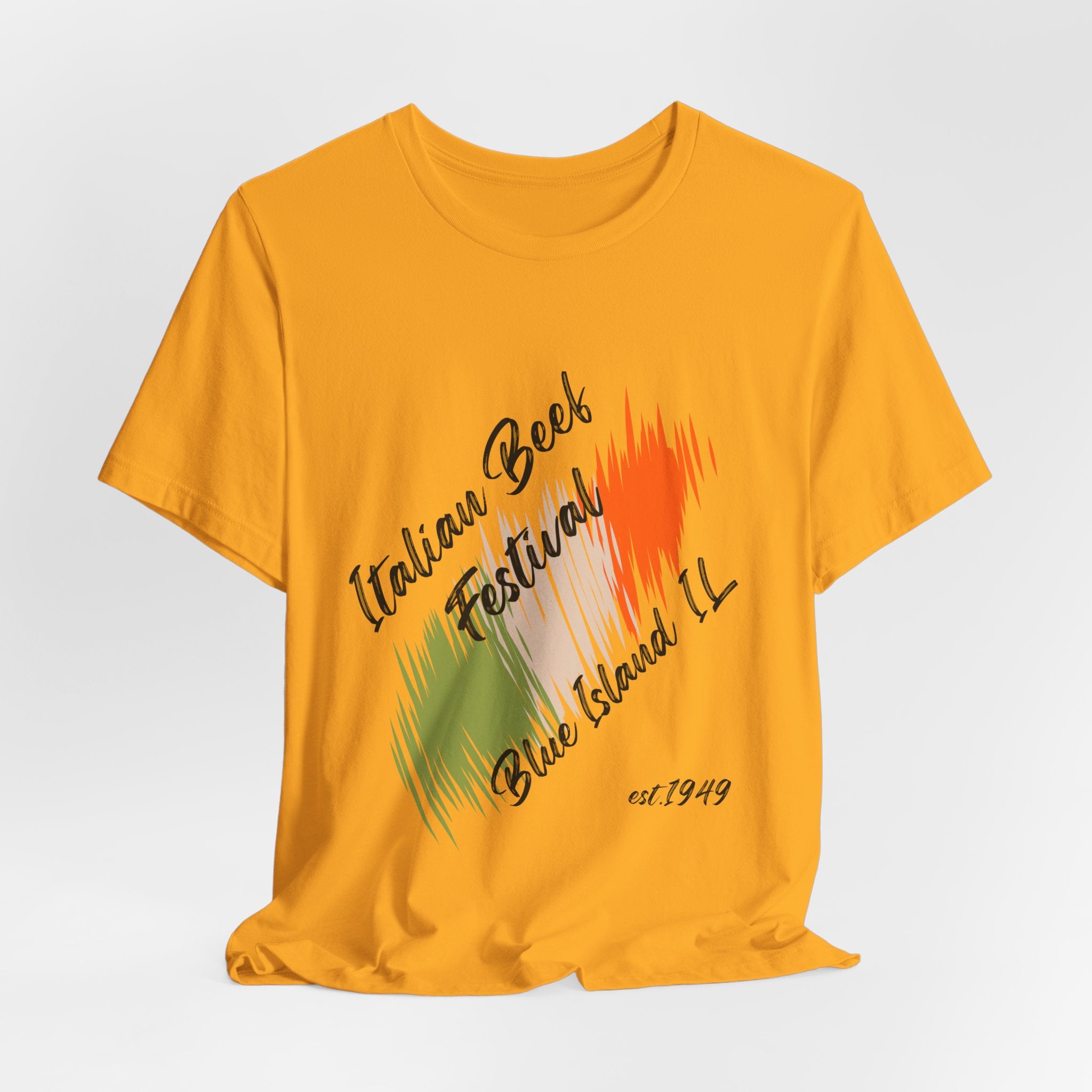 Classic Italian Beef Festival Blue Island IL  Unisex Heavy Cotton T‑Shirt — Graphic  Italian Flag Brushstroke Tee