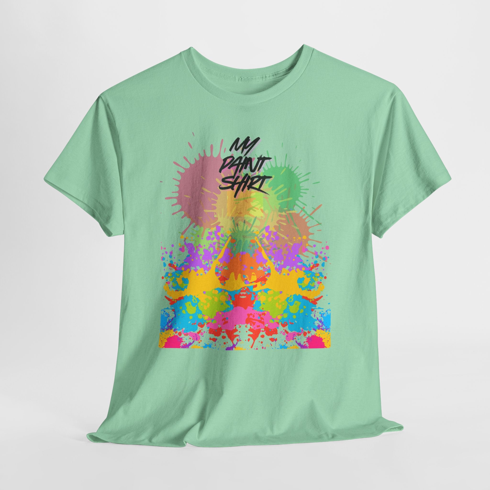 Fun Paint Splash Unisex Heavy Cotton T-Shirt — Colorful 'MY PAINT SHIRT' Perfect for the Artist in the Family