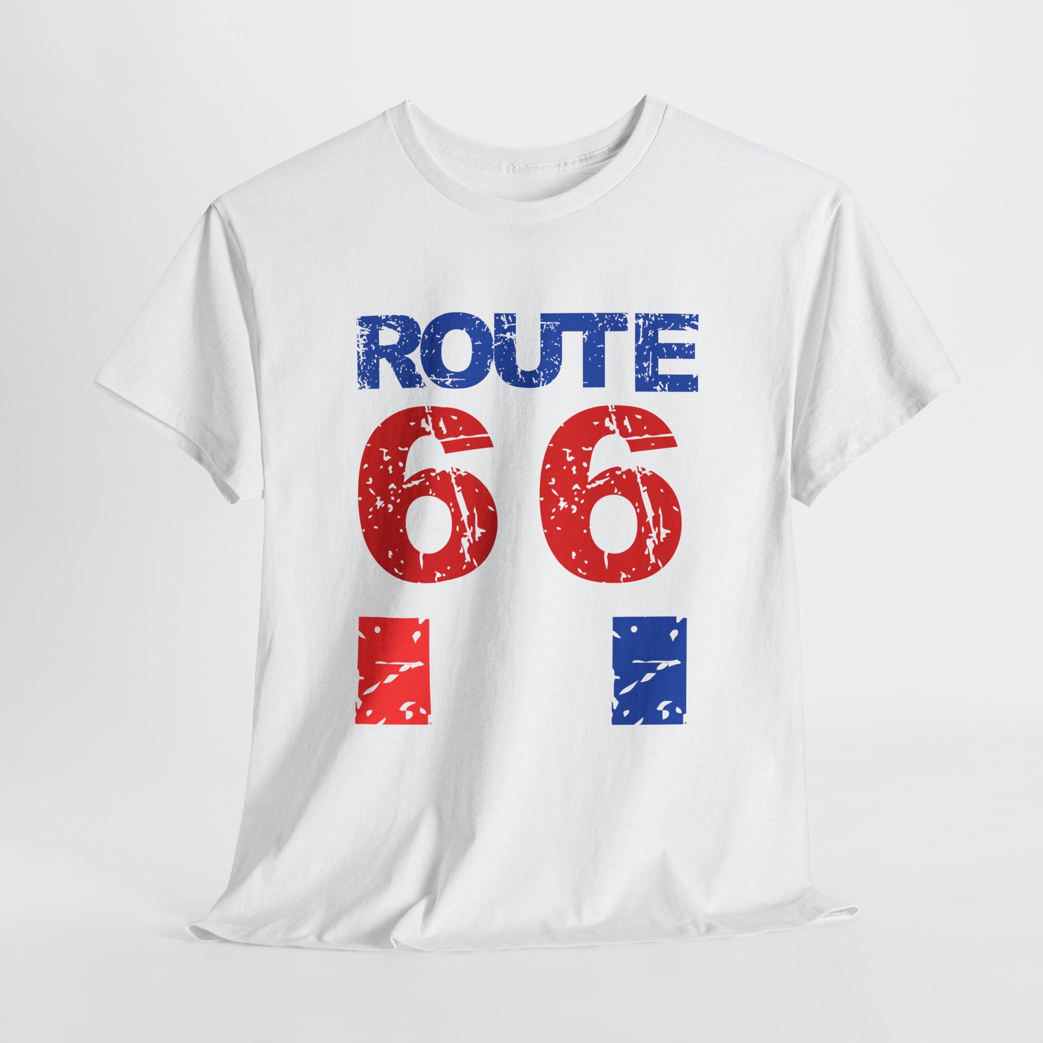 Route 66 Vintage Distressed  Unisex Heavy Cotton Tee — Americana Road Trip Shirt