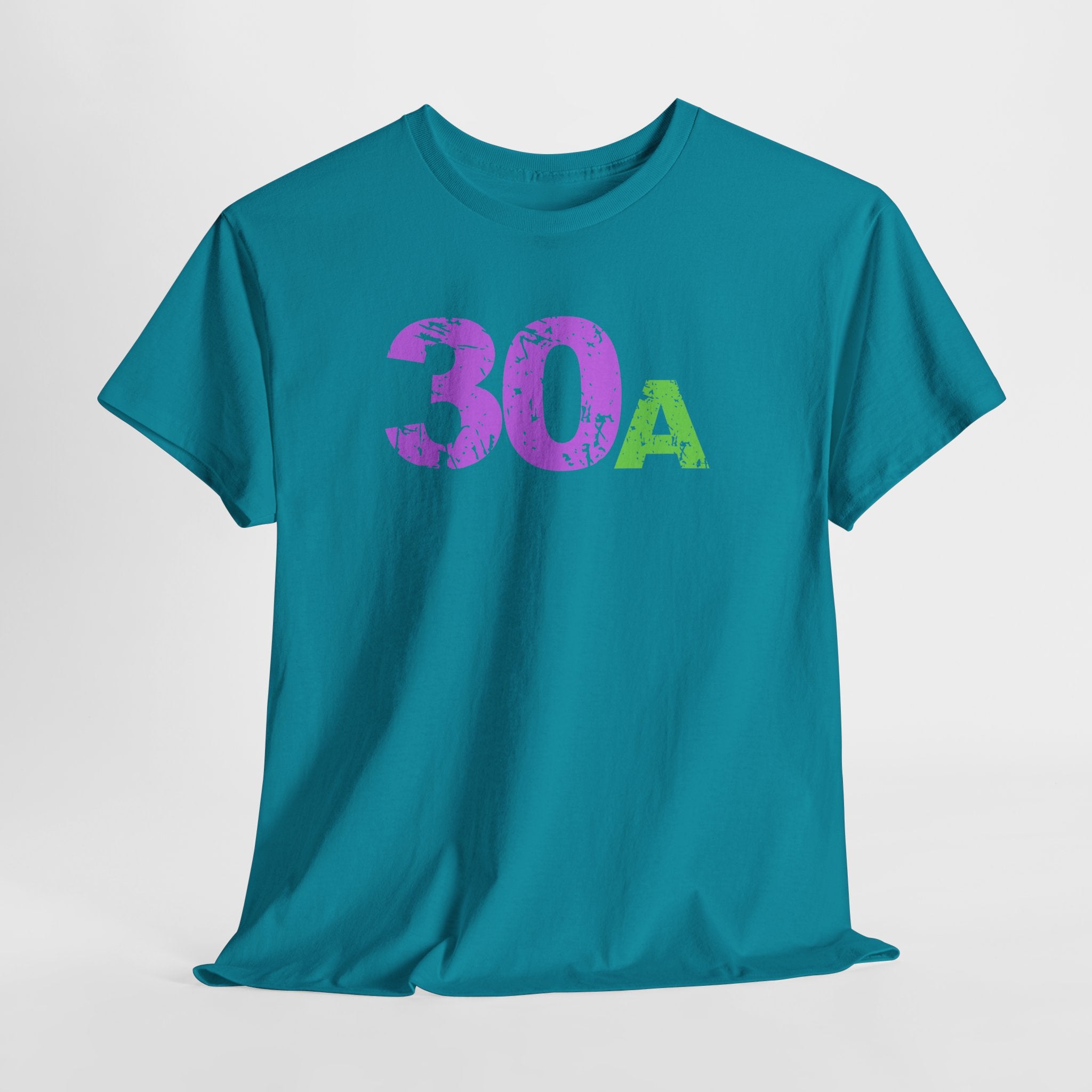 Fun Beachy 30A Beach  Unisex Heavy Cotton Tee — Distressed Purple & Green Graphic Emerald Coast Highway T‑Shirt