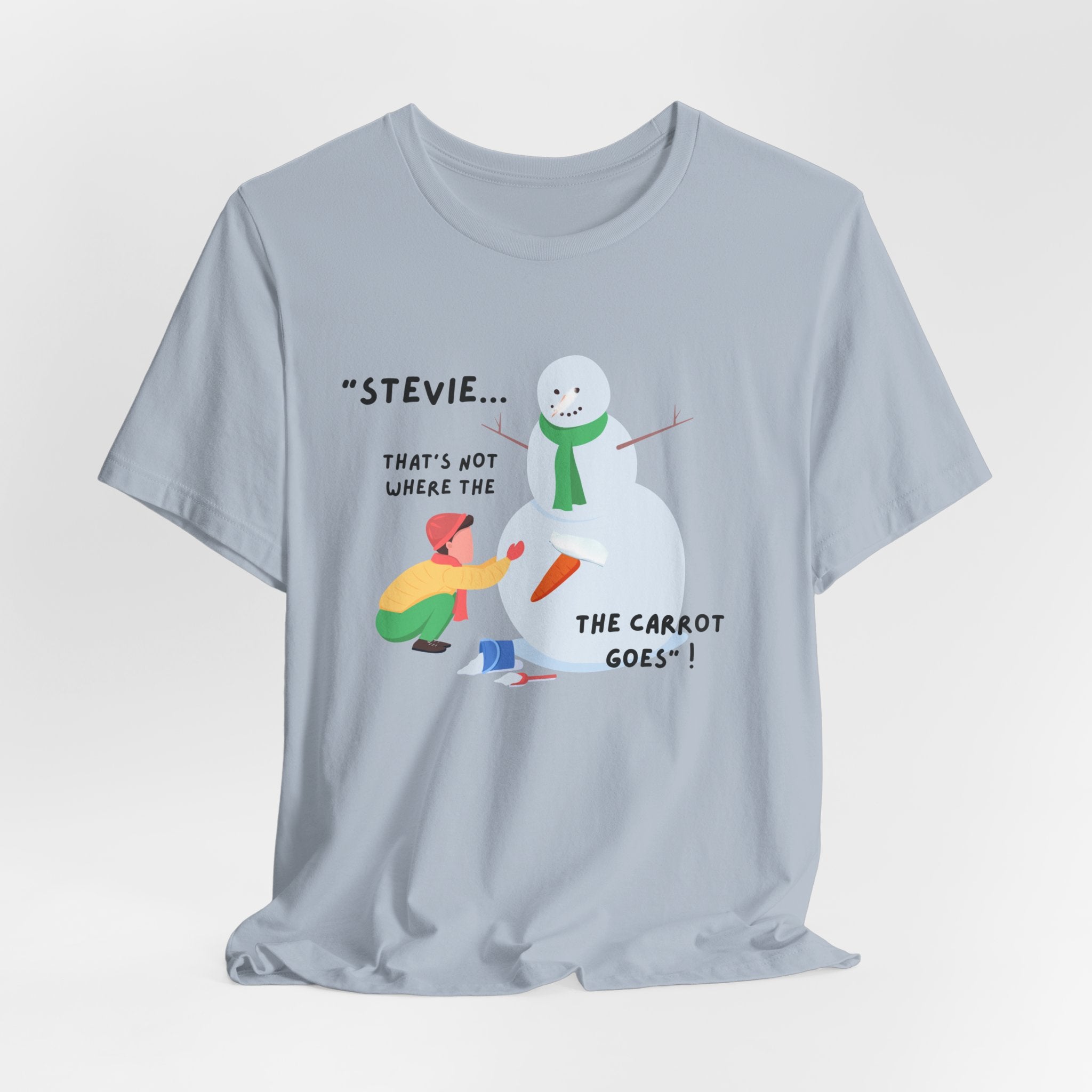 Funny Stevie Snowman Tee – Funny "That's Not Where the Carrot Goes" Graphic Unisex Heavy Cotton Holiday T-Shirt
