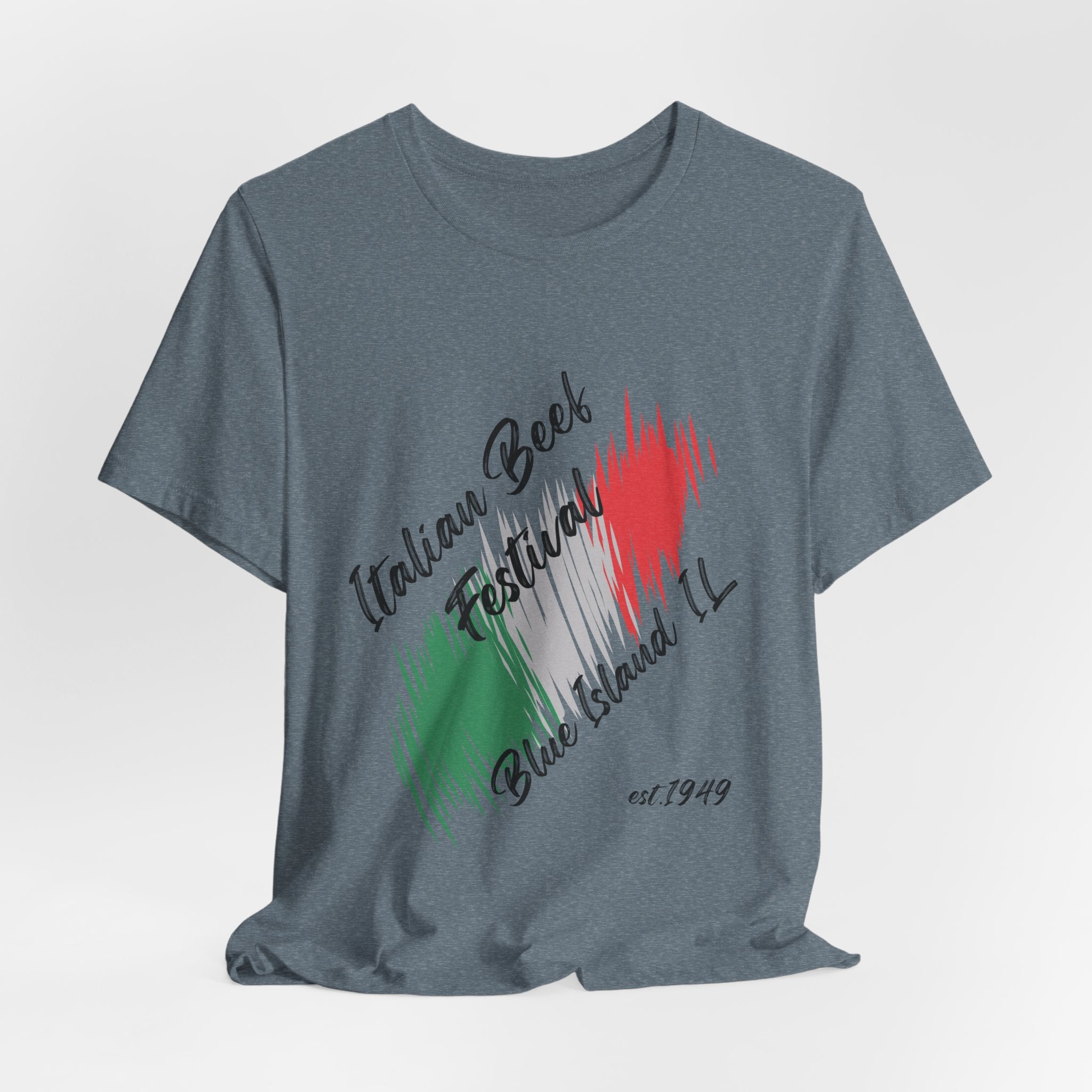 Classic Italian Beef Festival Blue Island IL  Unisex Heavy Cotton T‑Shirt — Graphic  Italian Flag Brushstroke Tee