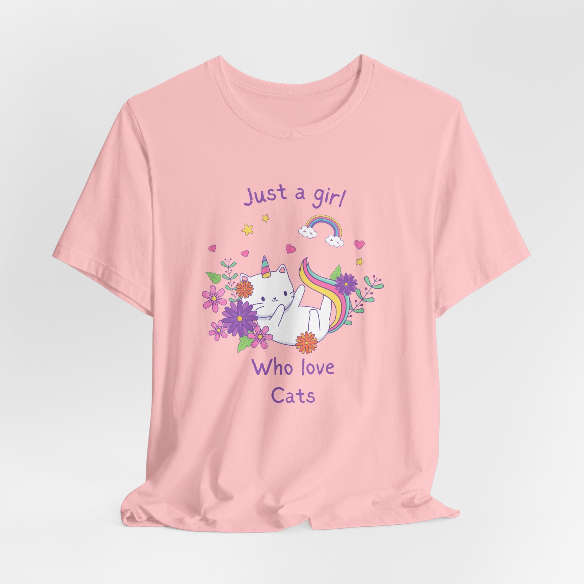 Unicorn Cat Lover Tee - Just a Girl Who Loves Cats, Cute T-Shirt, Gift for Cat Moms, Perfect for Birthdays and Casual Wear