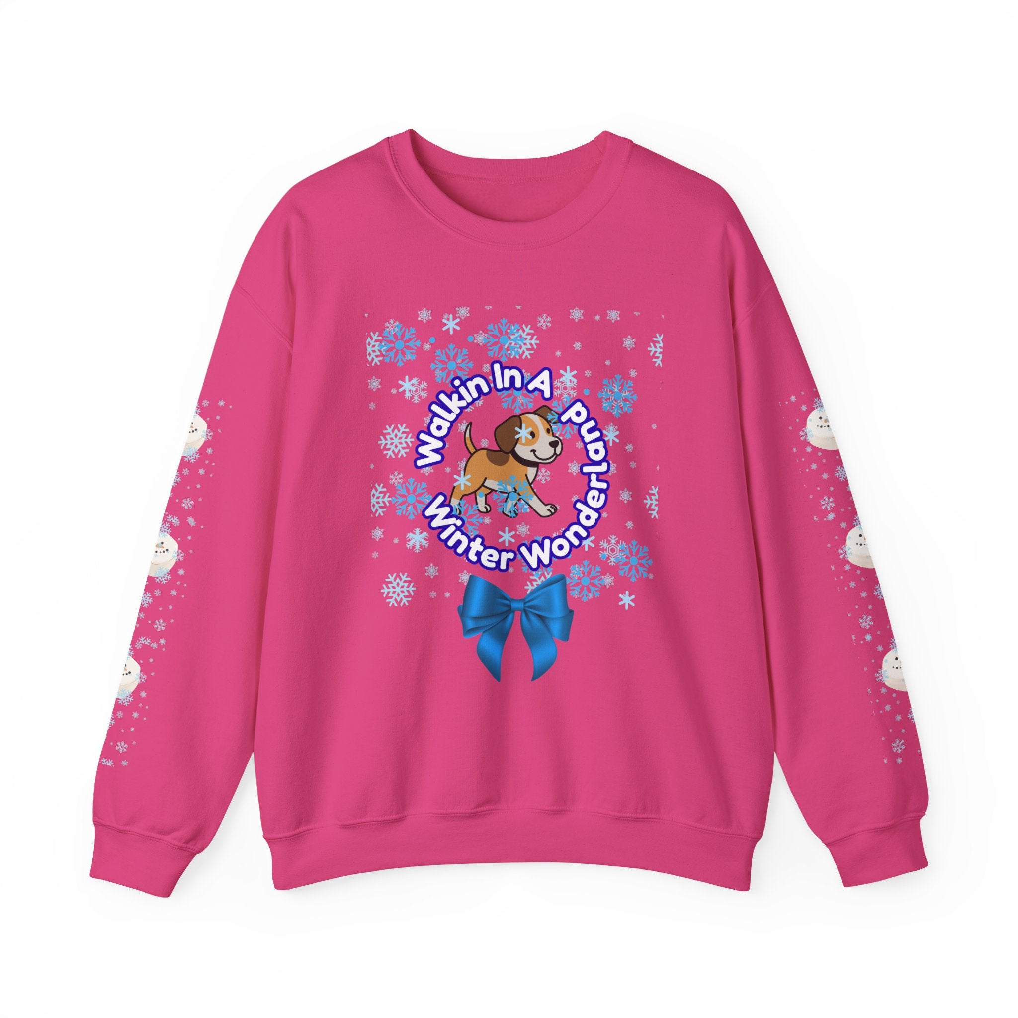 Happy Dog Lover Holiday "Walkin' In A Winter Wonderland" Unisex Crewneck Sweatshirt with Side Arm Embellishments