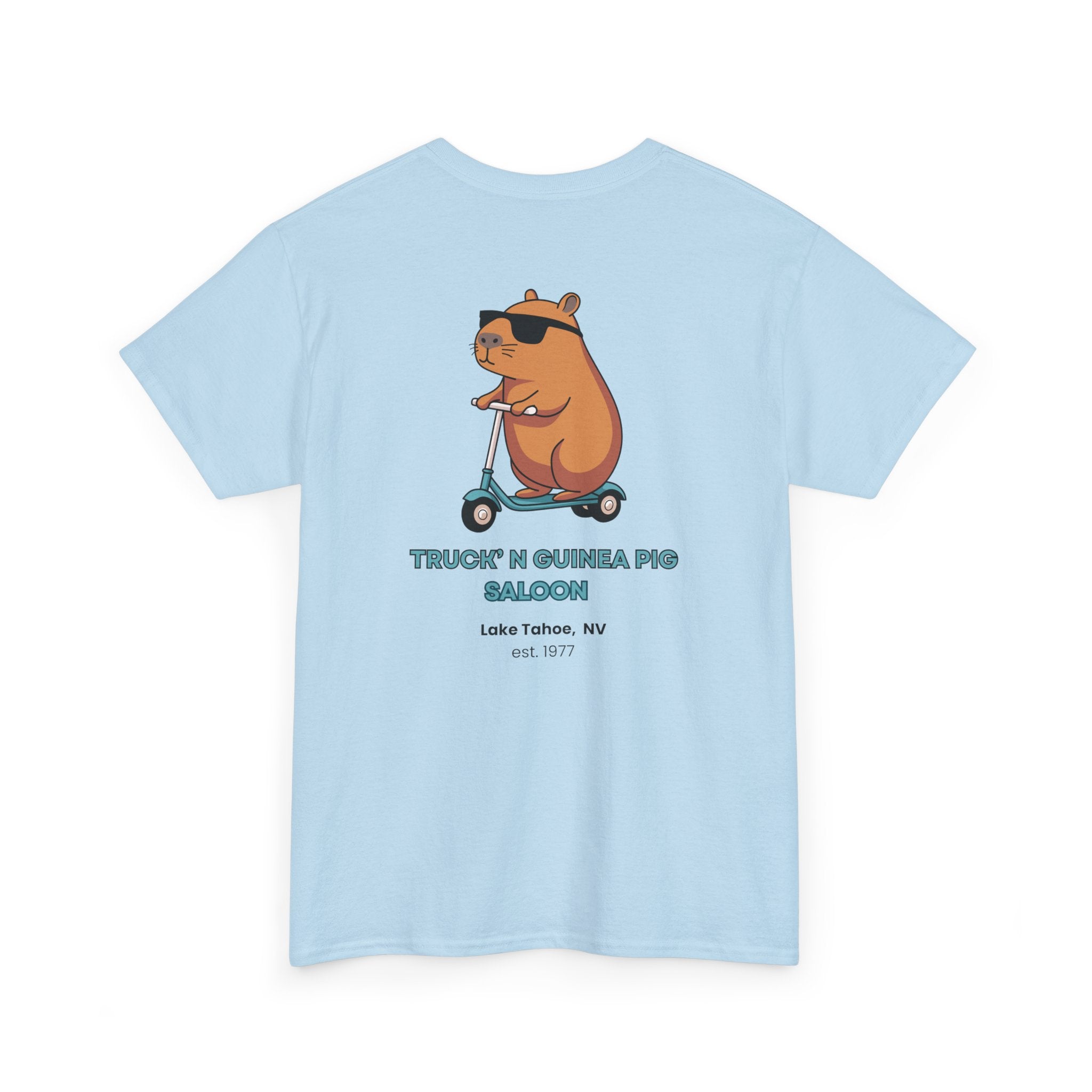 Cool Truck'n Guinea Pig  Lake Tahoe, NV (Back Design) Tee | Fun Unisex Heavy Cotton T-Shirt for Animal Lovers, Casual Wear, Gift for Birthdays, Summer Vibes, Pig Lovers