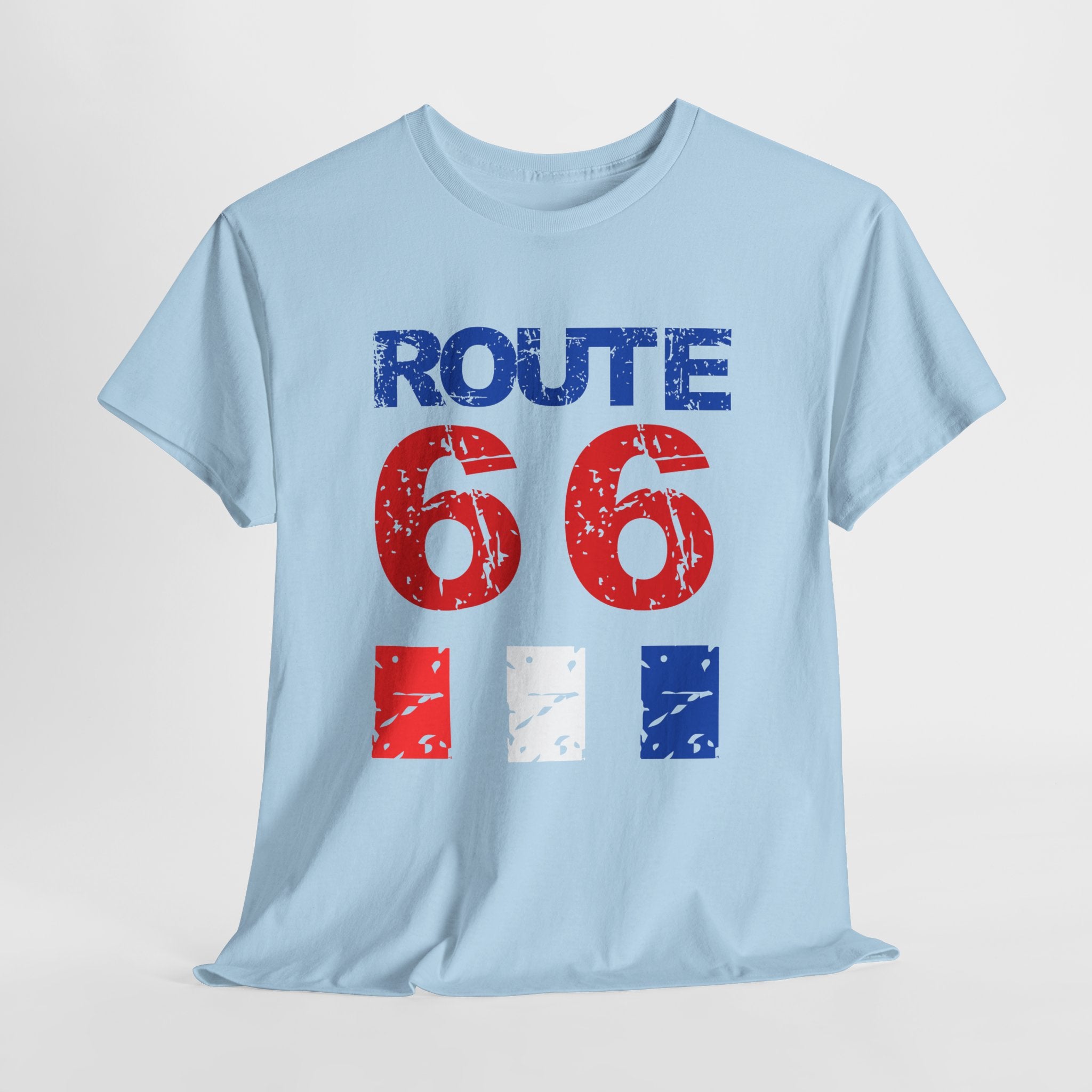 Route 66 Vintage Distressed  Unisex Heavy Cotton Tee — Americana Road Trip Shirt