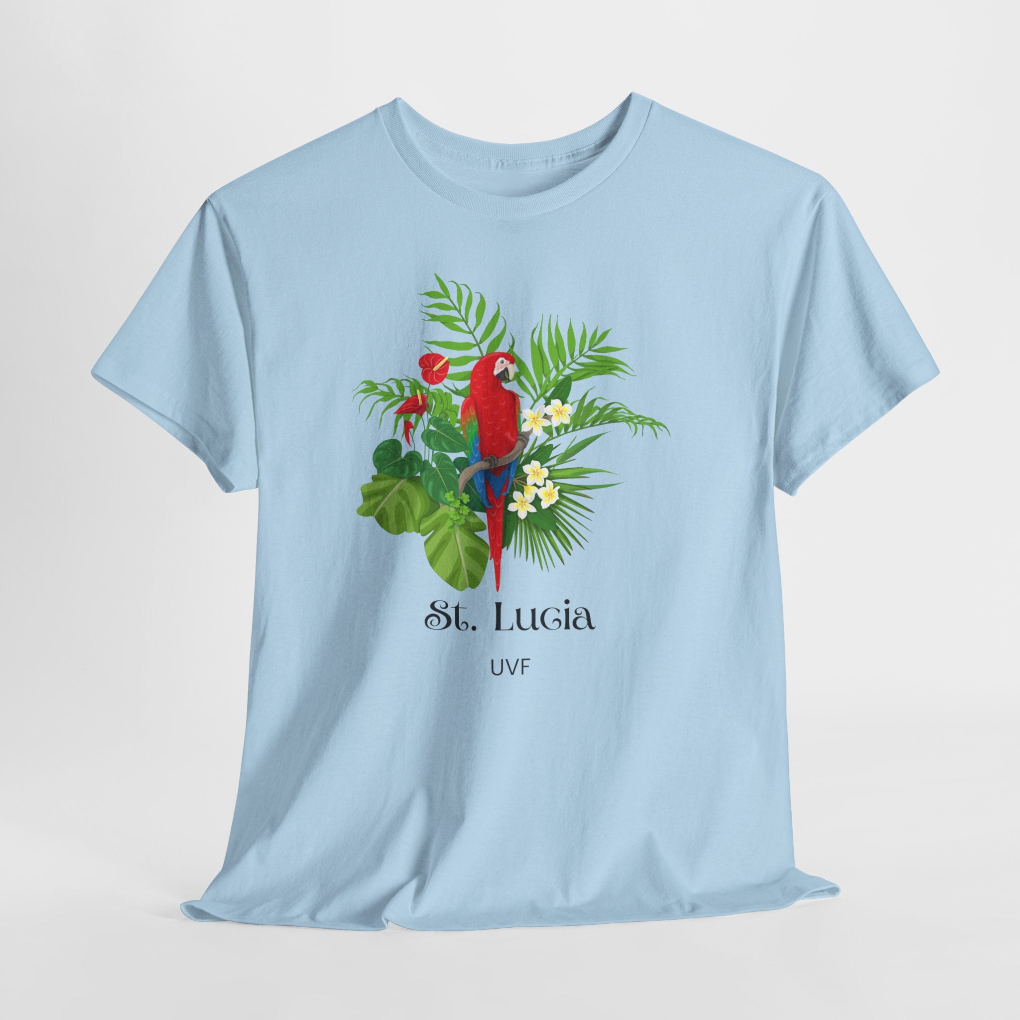 Colorful Tropical Paradise of St. Lucia, Caribbean Unisex Heavy Cotton Travel Tee - Destination St. Lucia