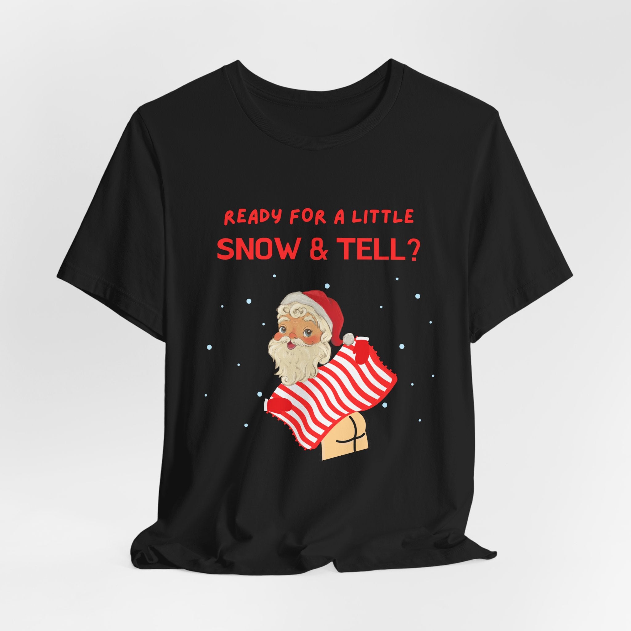 Funny but Naughty Vintage Santa  Unisex Heavy Cotton T-Shirt - "Ready for a Little Snow & Tell?" Christmas Tee