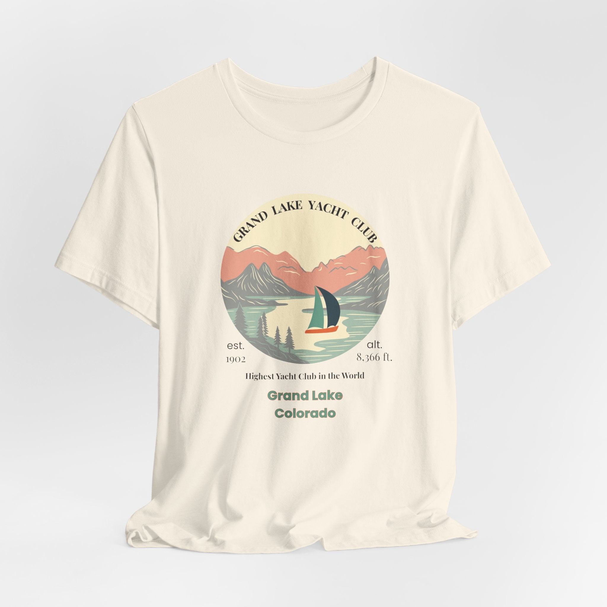 Grand Lake Colorado Yacht Club Destination Tee - Unisex Short Sleeve Shirt, Relaxed Fit, Summer Style, Outdoor Adventure, Gift for Travelers