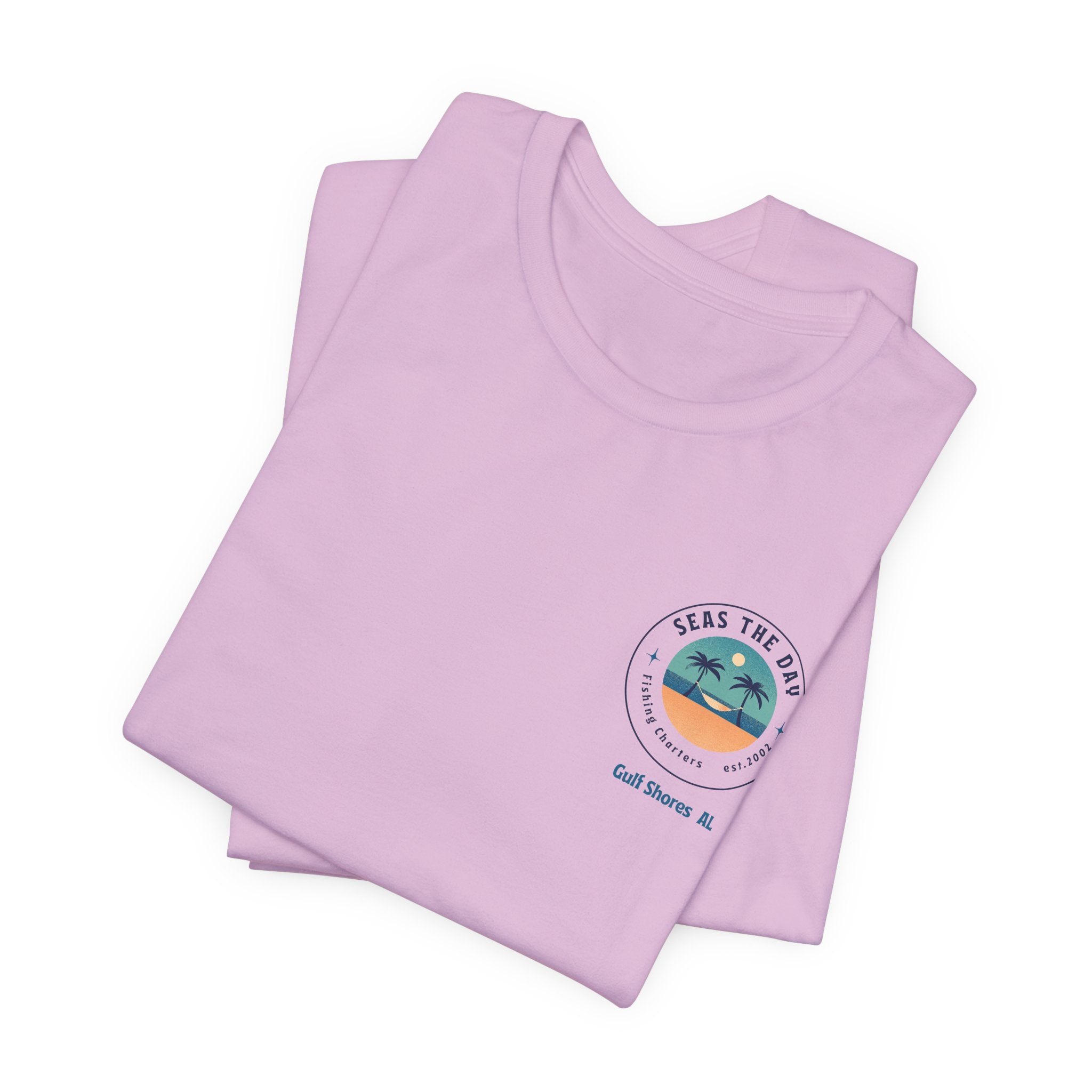 Beachy Vibes with Seas The Day Charter Fishing in Gulf Shores, AL  Unisex Jersey Tee, Casual T-Shirt, Vacation Shirt, Summer Apparel, Gift for Ocean Lovers
