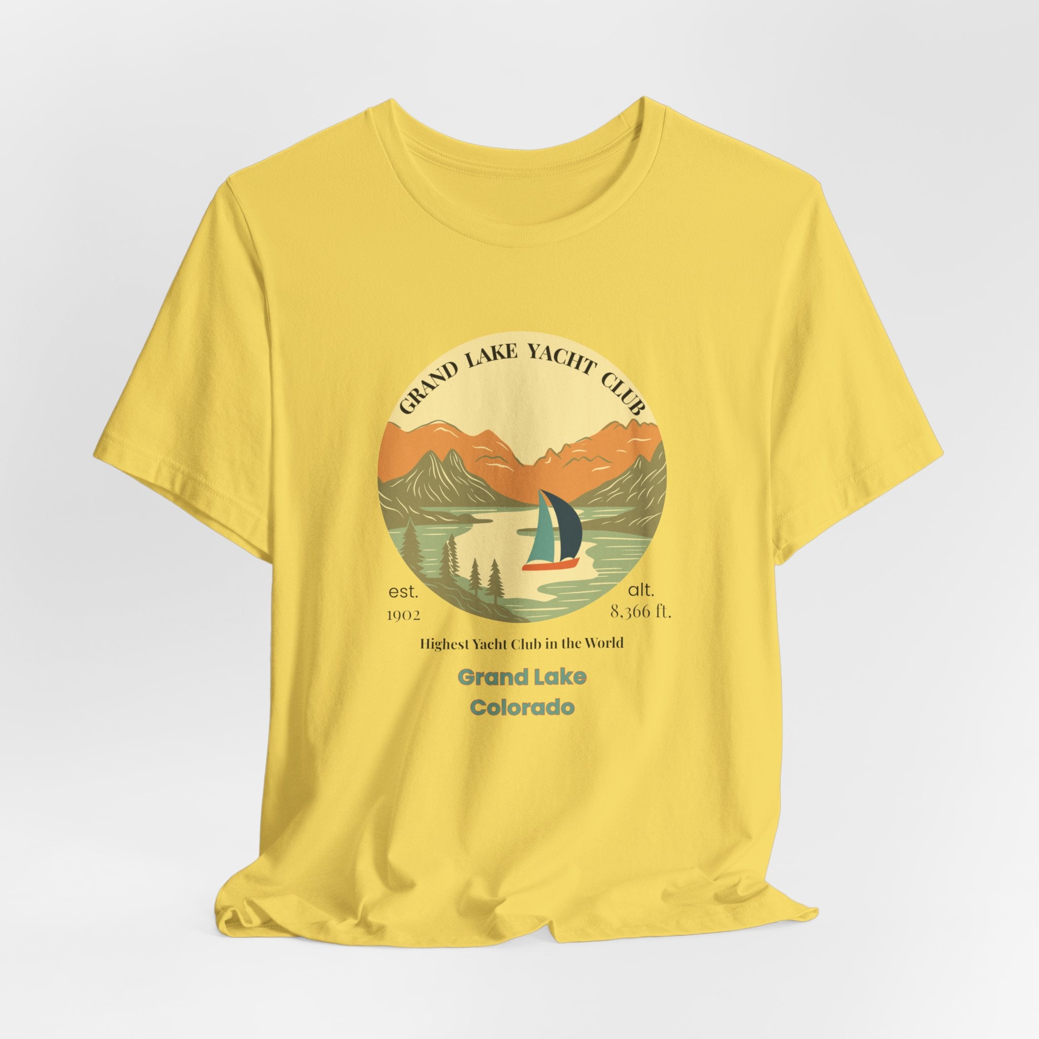 Grand Lake Colorado Yacht Club Destination Tee - Unisex Short Sleeve Shirt, Relaxed Fit, Summer Style, Outdoor Adventure, Gift for Travelers