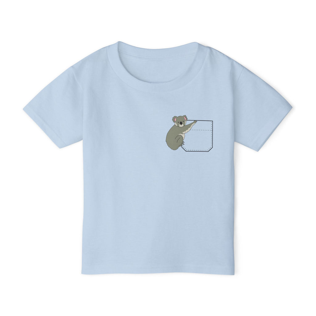 Cute and Fun Pocket Pet (Koala)  Unisex Heavy Cotton Toddler T-Shirt.  There is NO Pocket in this Shirt.  The Pocket is part of the Artwork