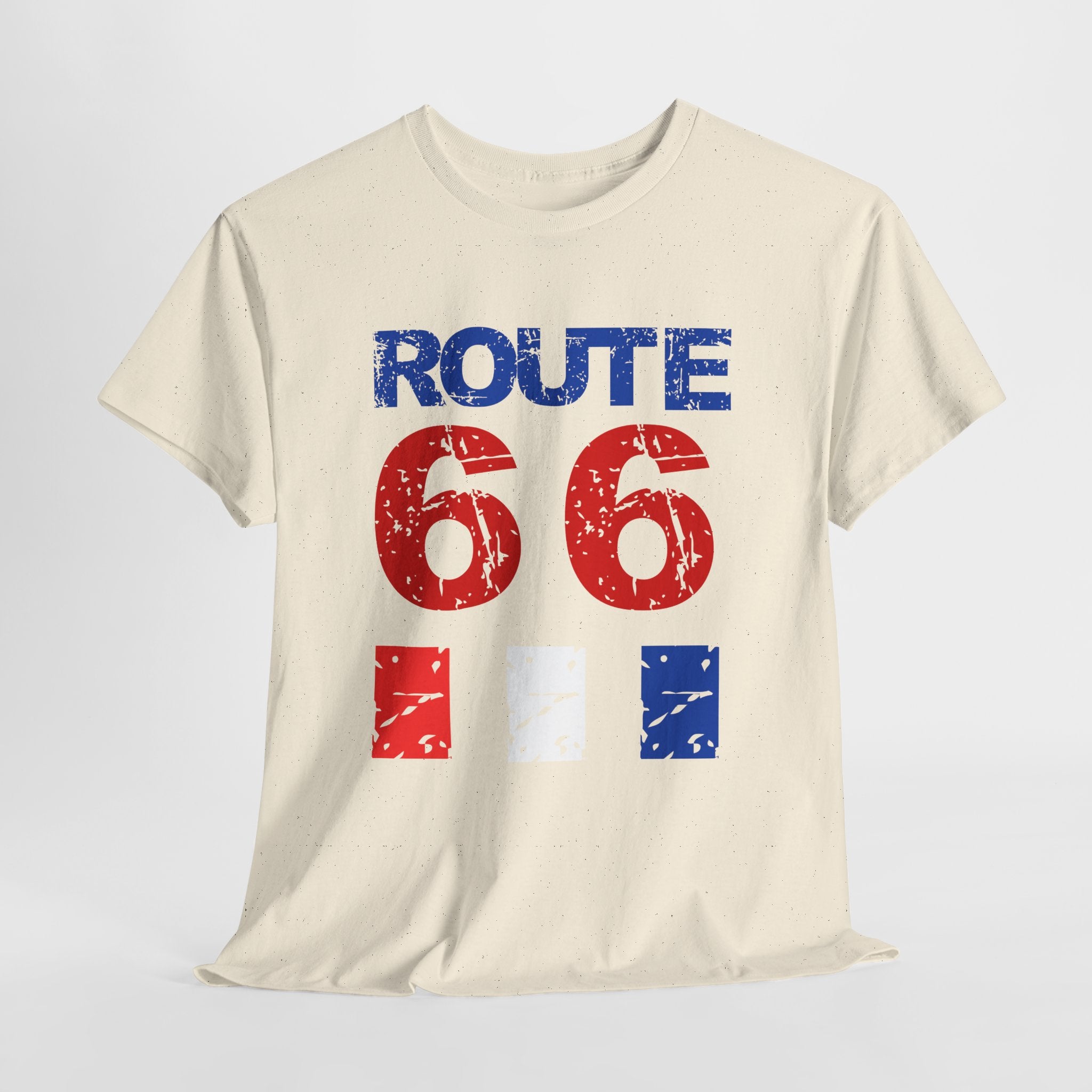 Route 66 Vintage Distressed  Unisex Heavy Cotton Tee — Americana Road Trip Shirt