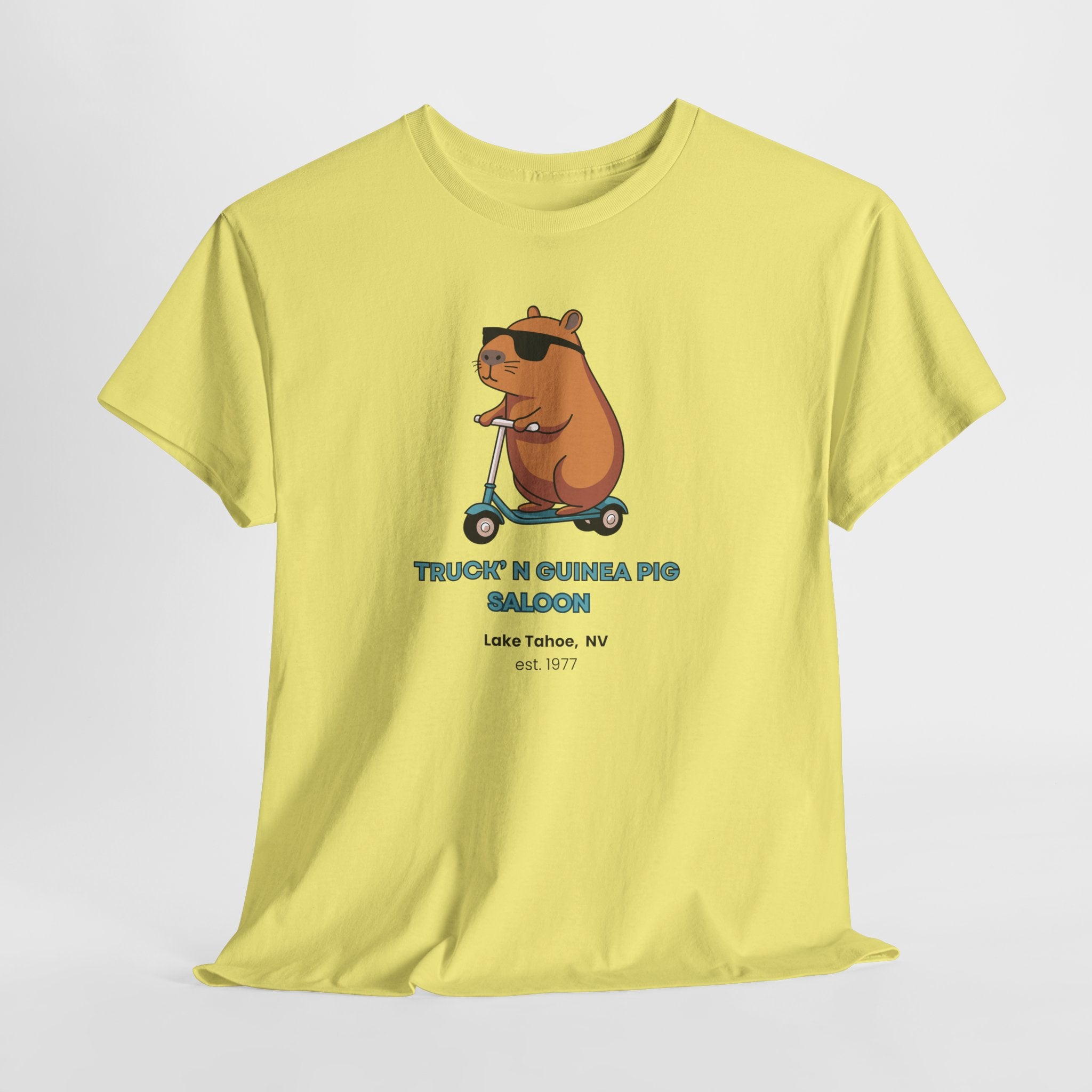 Must see The Truck'n Guinea Pig in Lake Tahoe Tee, Fun Unisex Graphic T-Shirt, Trendy Casual Wear, Gift for Animal Lovers, Summer Festival Outfit