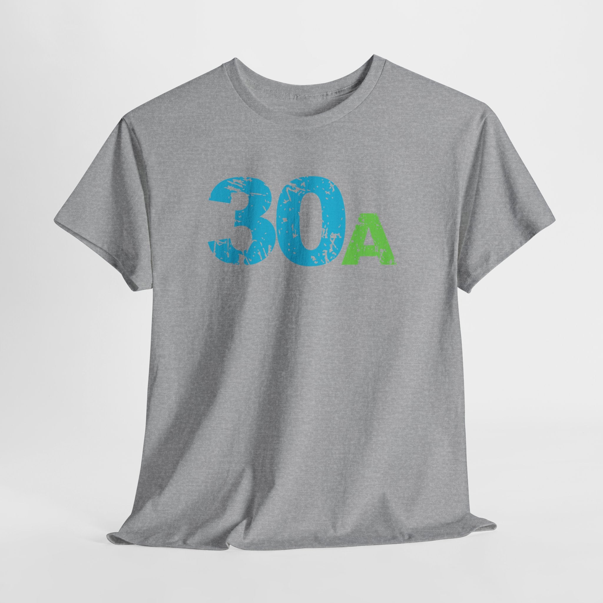 Graphic 30A Beach Unisex Heavy Cotton T-Shirt — Emerald Coast Tee with Blue & Green Distressed Logo