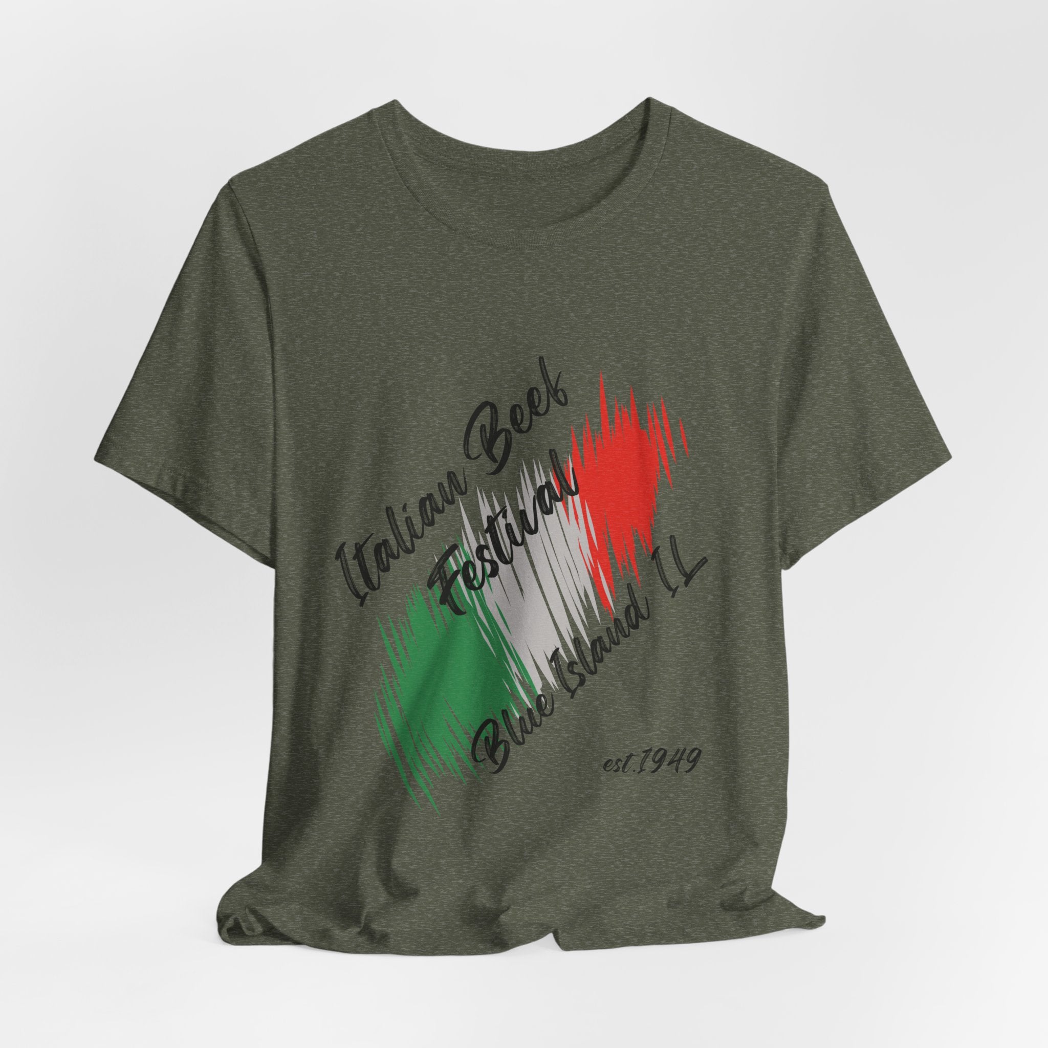 Classic Italian Beef Festival Blue Island IL  Unisex Heavy Cotton T‑Shirt — Graphic  Italian Flag Brushstroke Tee
