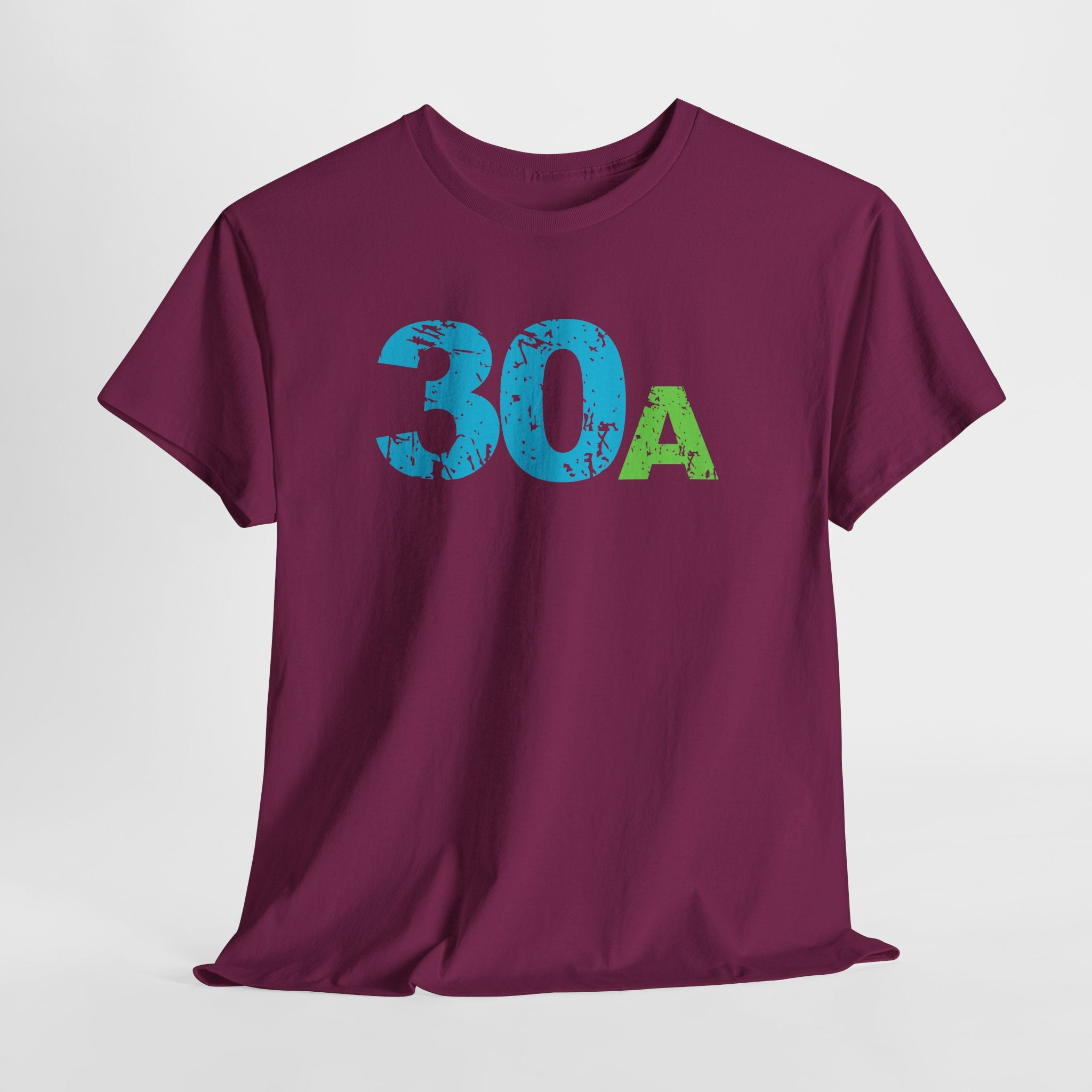 Graphic 30A Beach Unisex Heavy Cotton T-Shirt — Emerald Coast Tee with Blue & Green Distressed Logo
