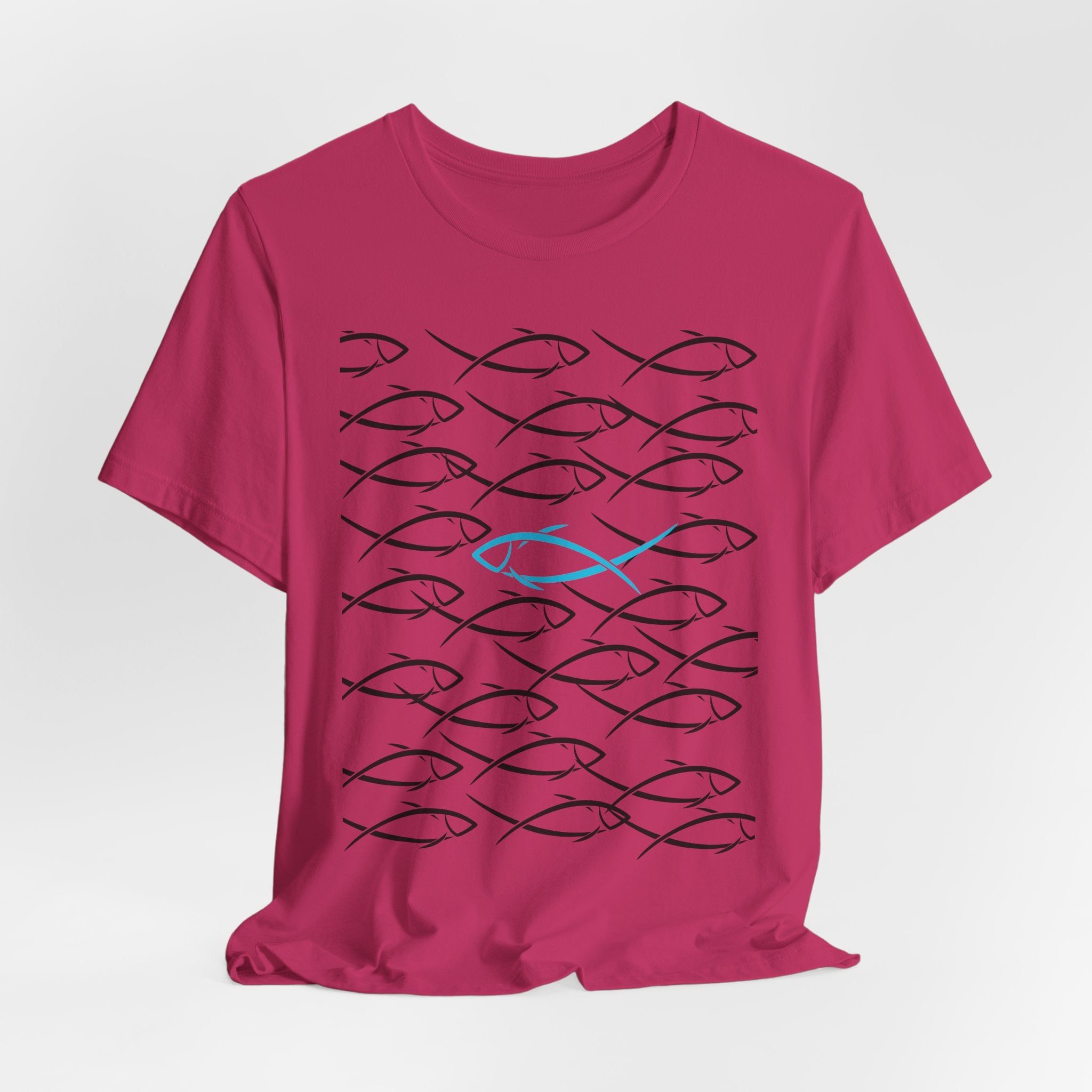 Graphic School of Fish Unisex Heavy Cotton Tee — "Go In Your Own Direction" Blue Highlighted Fish Graphic T-Shirt