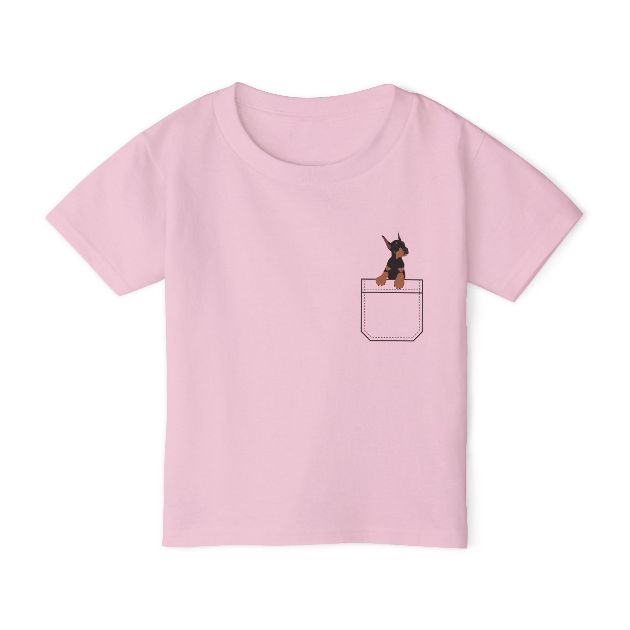 Cute and Fun Pocket Pet (Dog) Heavy Cotton  Toddler  Unisex T-Shirt.  There is NO Pocket in this Shirt.  The Pocket is part of the Design