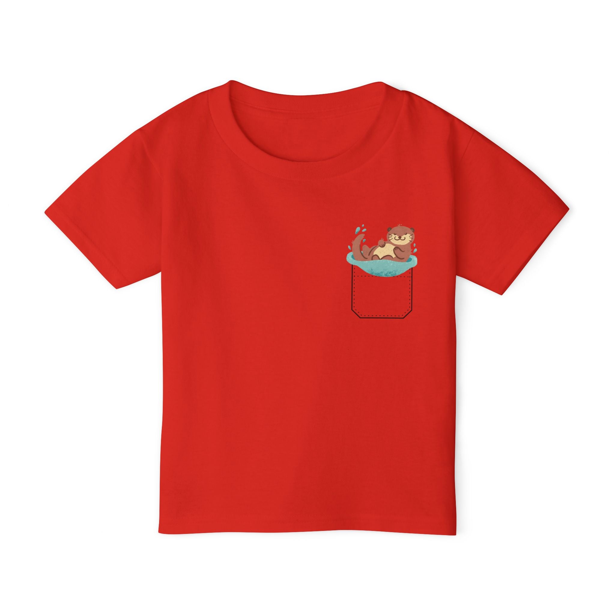 Playful and Cute Pocket Pet (Otter)  Unisex Heavy Cotton Toddler T-Shirt.  There is NO Pocket in This Shirt.  The Pocket is part of the Artwork.