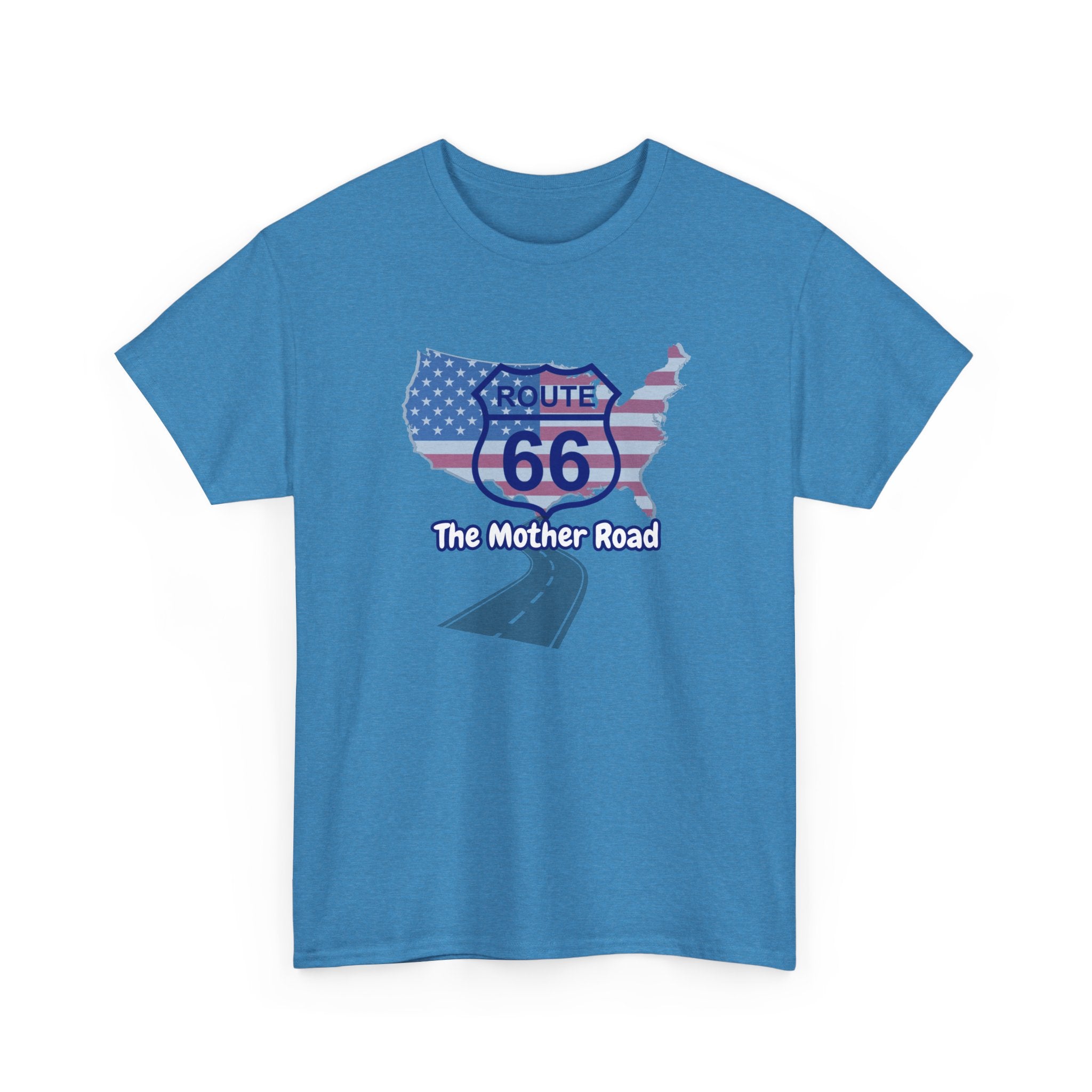 US Route 66 The Mother Road Unisex Heavy Cotton Tee - Vintage Americana T-Shirt, Travel Shirt, Road Trip Gift, USA Route Apparel, Fun Summer Wear