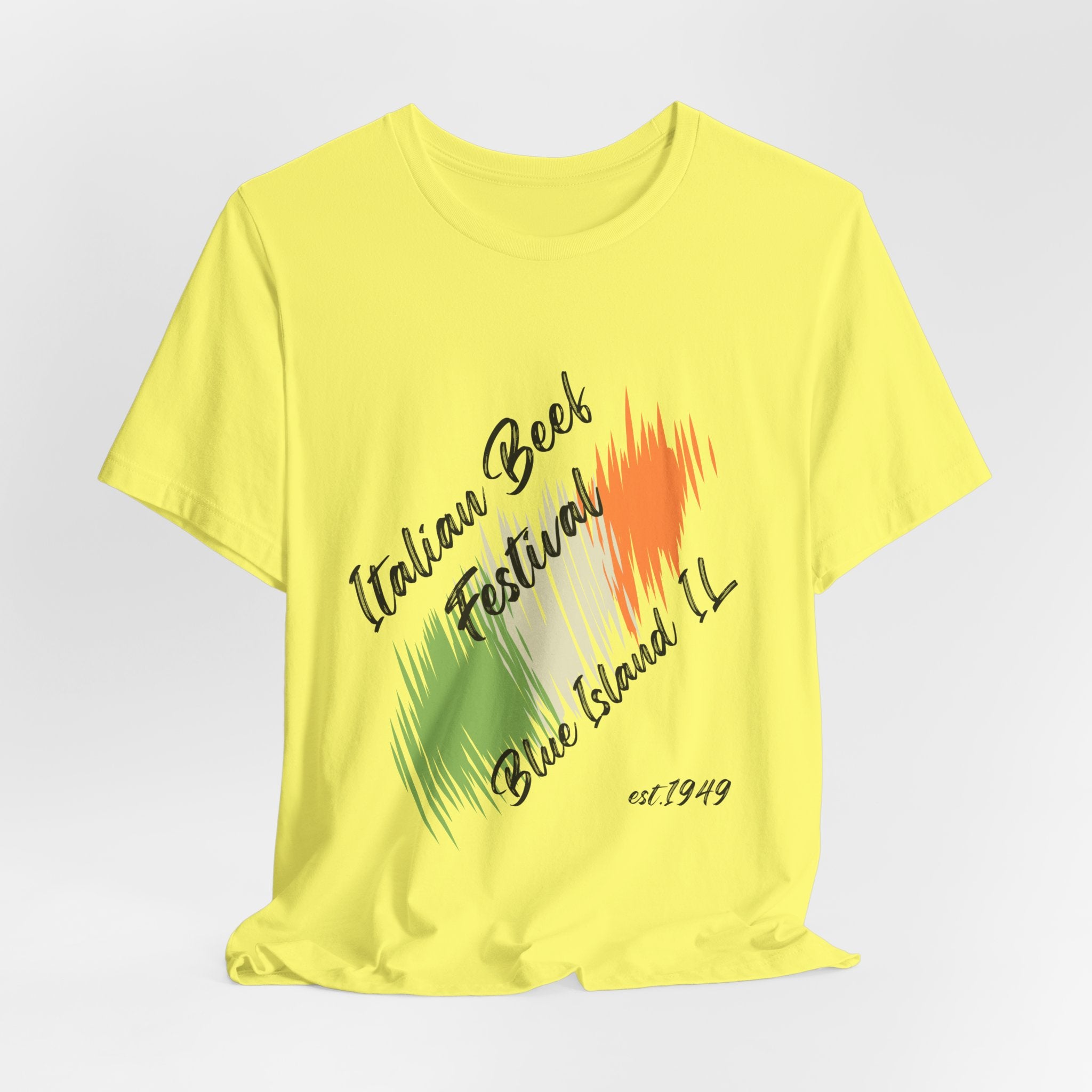 Classic Italian Beef Festival Blue Island IL  Unisex Heavy Cotton T‑Shirt — Graphic  Italian Flag Brushstroke Tee