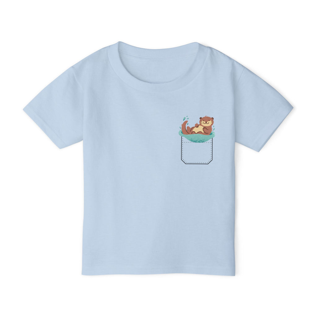 Playful and Cute Pocket Pet (Otter)  Unisex Heavy Cotton Toddler T-Shirt.  There is NO Pocket in This Shirt.  The Pocket is part of the Artwork.