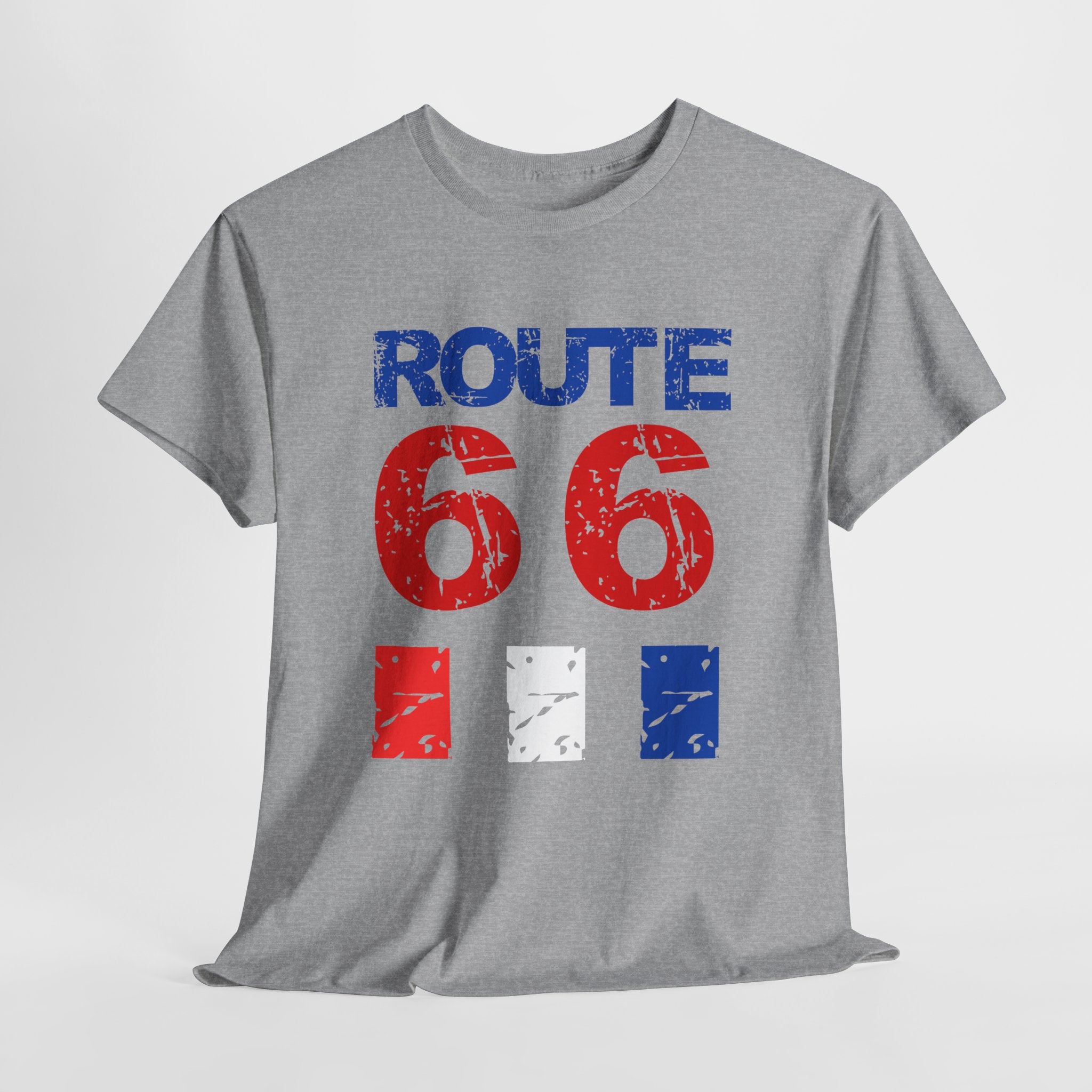 Route 66 Vintage Distressed  Unisex Heavy Cotton Tee — Americana Road Trip Shirt