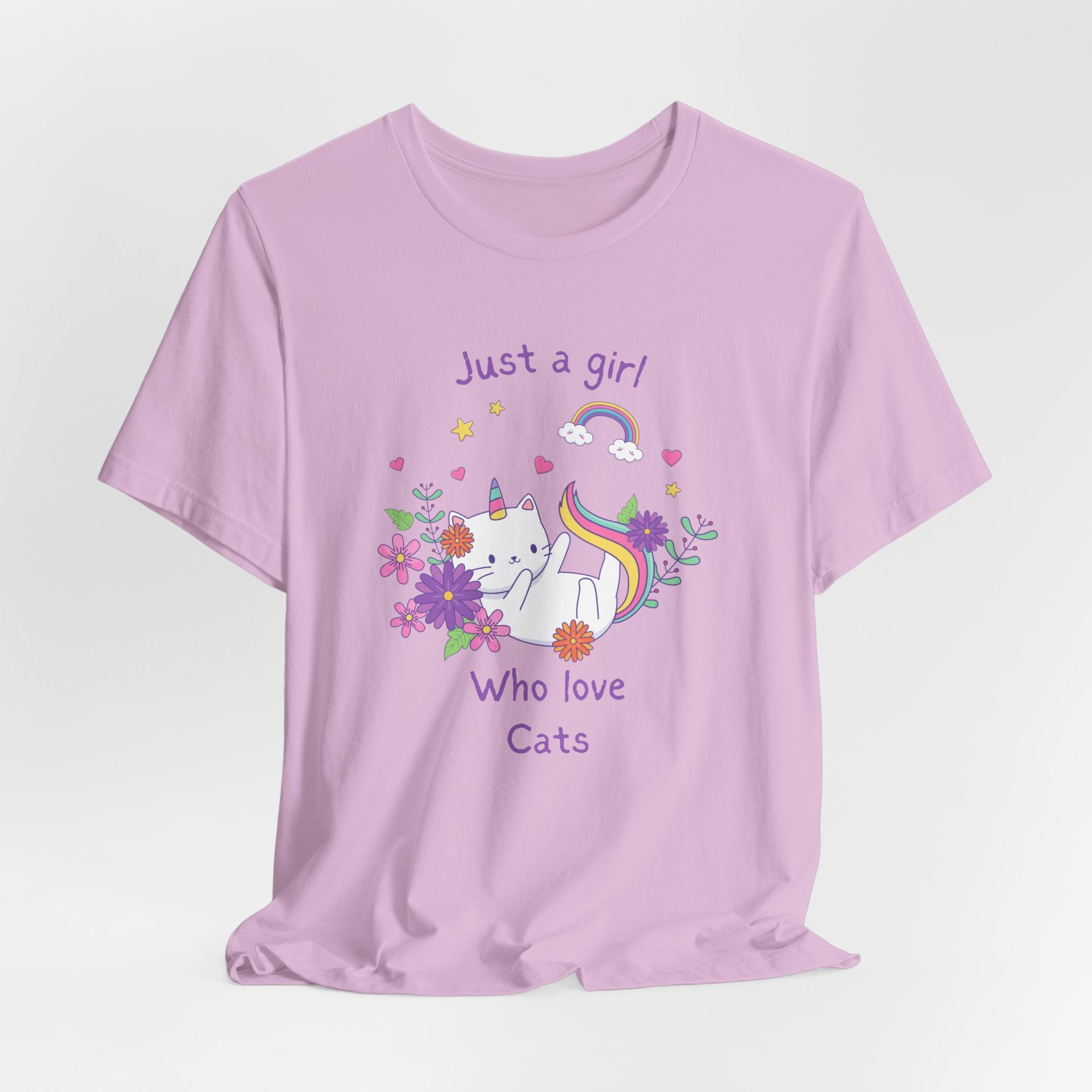 Unicorn Cat Lover Tee - Just a Girl Who Loves Cats, Cute T-Shirt, Gift for Cat Moms, Perfect for Birthdays and Casual Wear