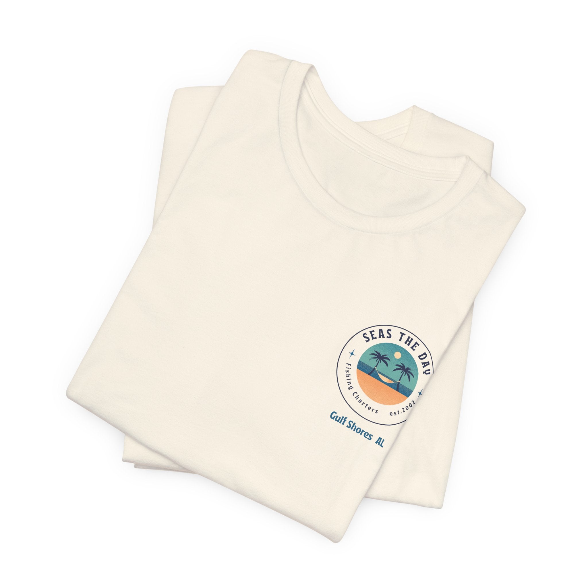 Beachy Vibes with Seas The Day Charter Fishing in Gulf Shores, AL  Unisex Jersey Tee, Casual T-Shirt, Vacation Shirt, Summer Apparel, Gift for Ocean Lovers