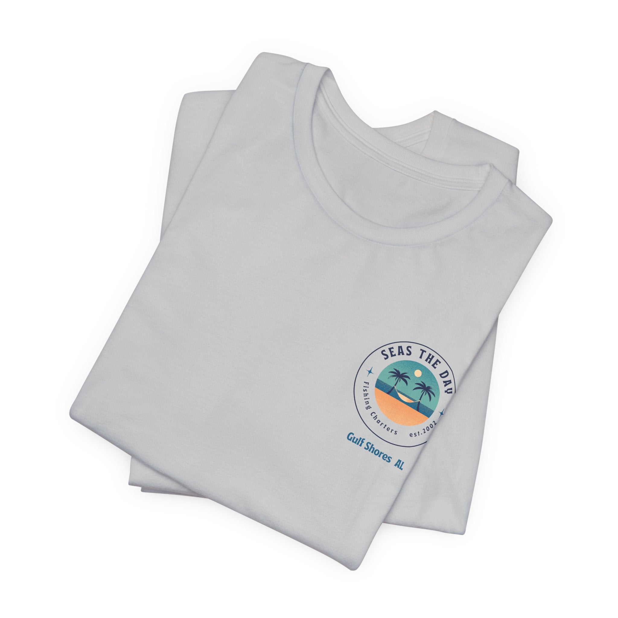 Beachy Vibes with Seas The Day Charter Fishing in Gulf Shores, AL  Unisex Jersey Tee, Casual T-Shirt, Vacation Shirt, Summer Apparel, Gift for Ocean Lovers