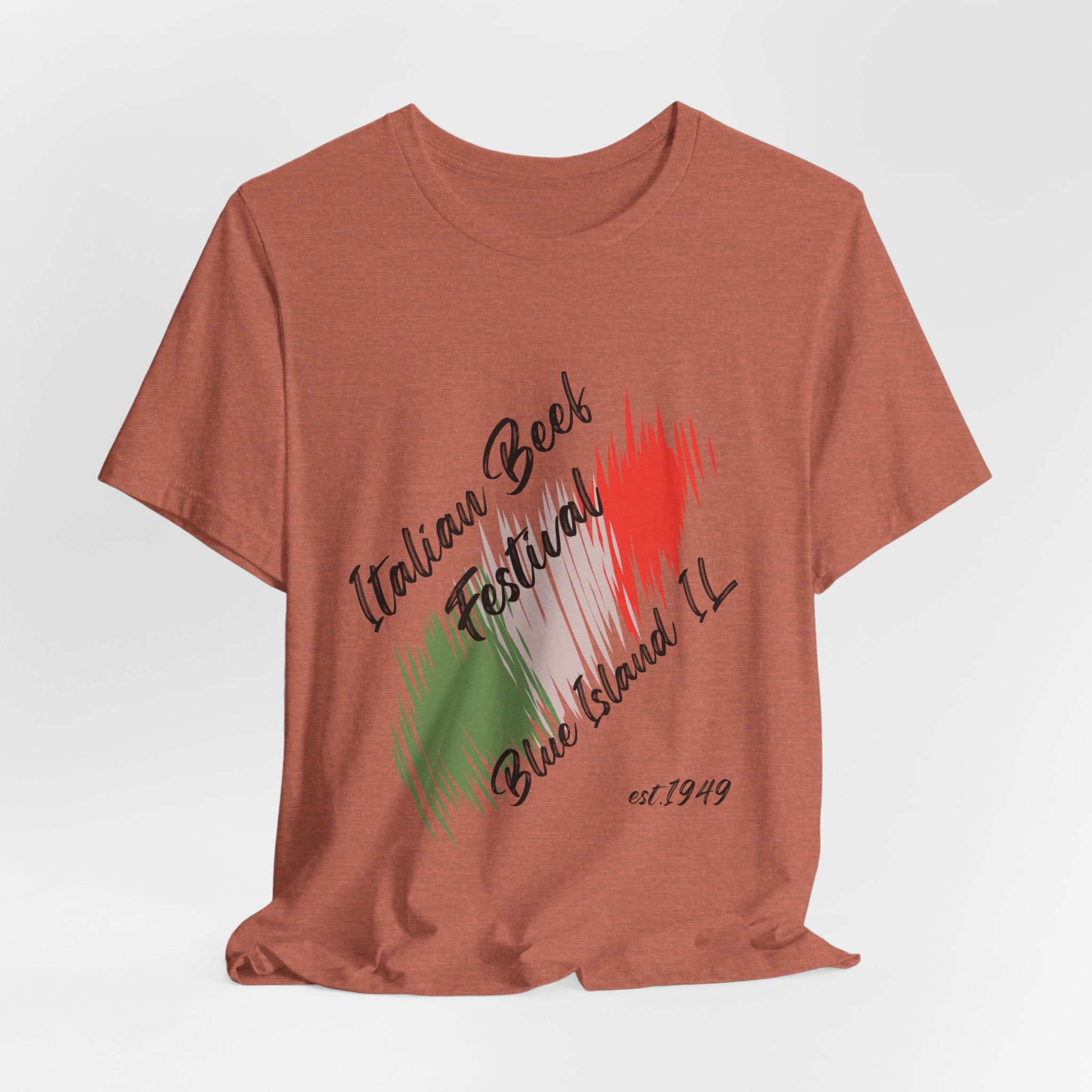 Classic Italian Beef Festival Blue Island IL  Unisex Heavy Cotton T‑Shirt — Graphic  Italian Flag Brushstroke Tee