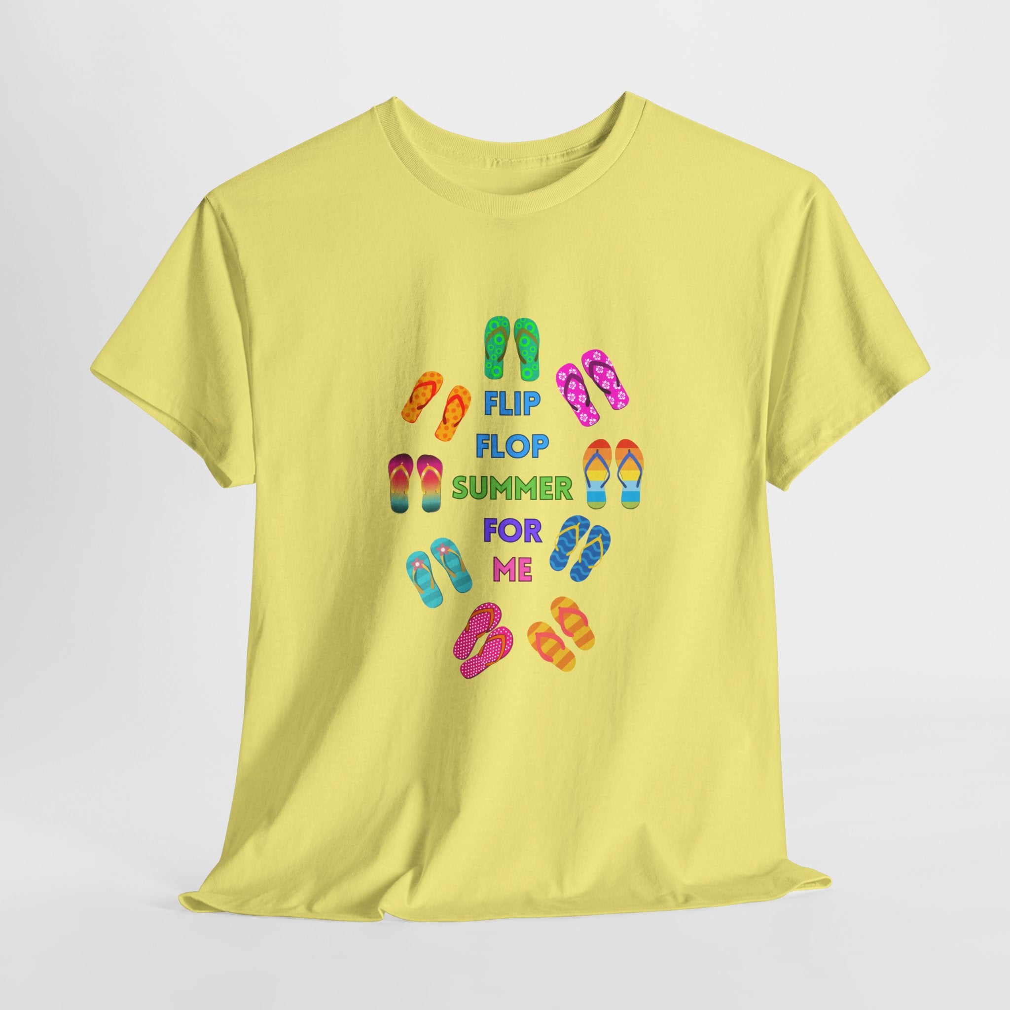 Colorful Flip Flop Summer Unisex Heavy Cotton Tee, Summer Shirt, Beachwear, Vacation Gift, Cute Graphic Tee