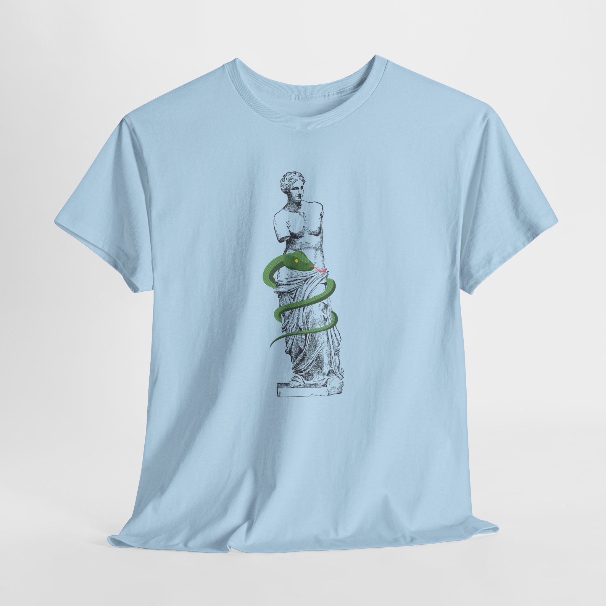 Stylish Venus Di Milo with Serpent Graphic Unisex Heavy Cotton Tee - Classic Greek Statue Design with a slithery twist