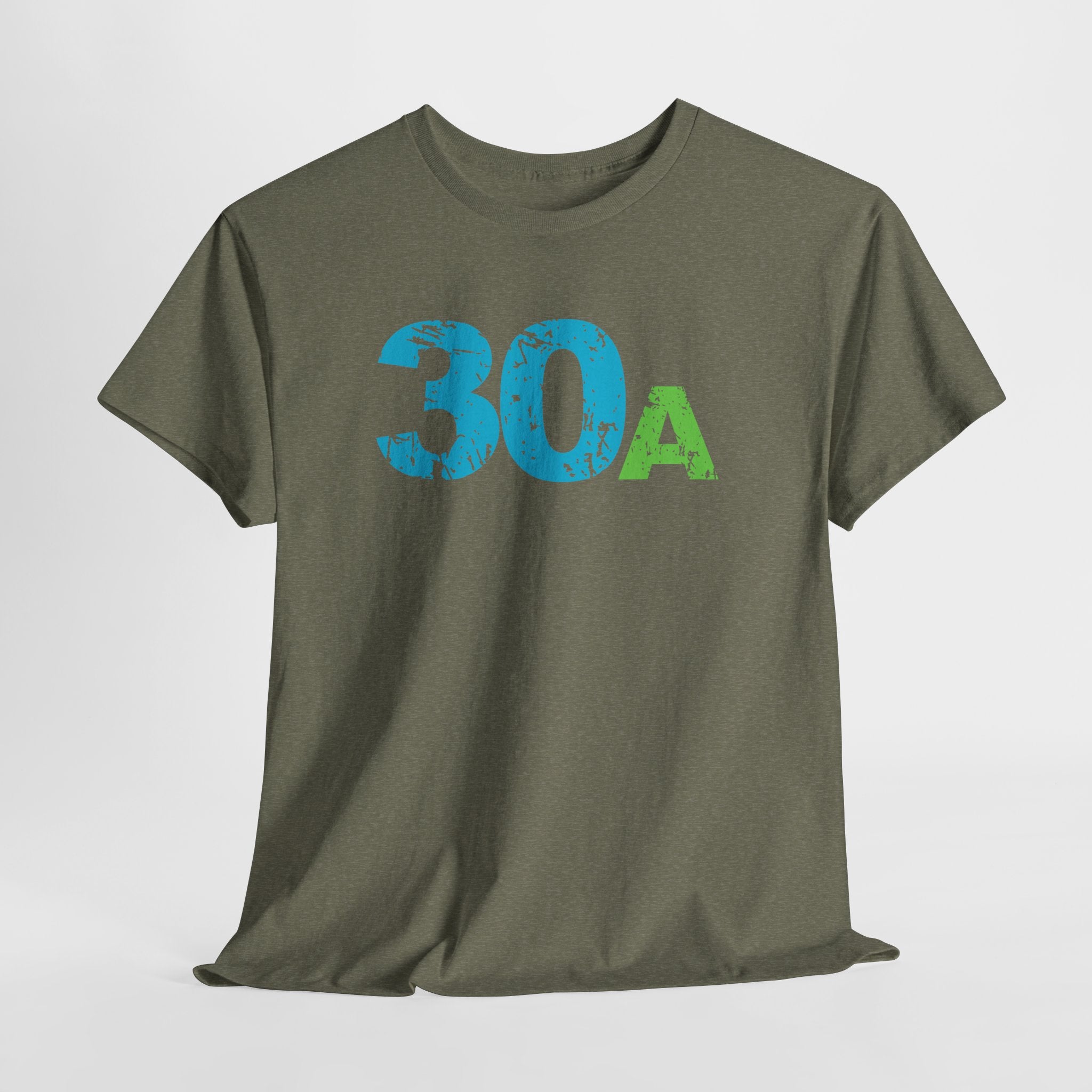 Graphic 30A Beach Unisex Heavy Cotton T-Shirt — Emerald Coast Tee with Blue & Green Distressed Logo