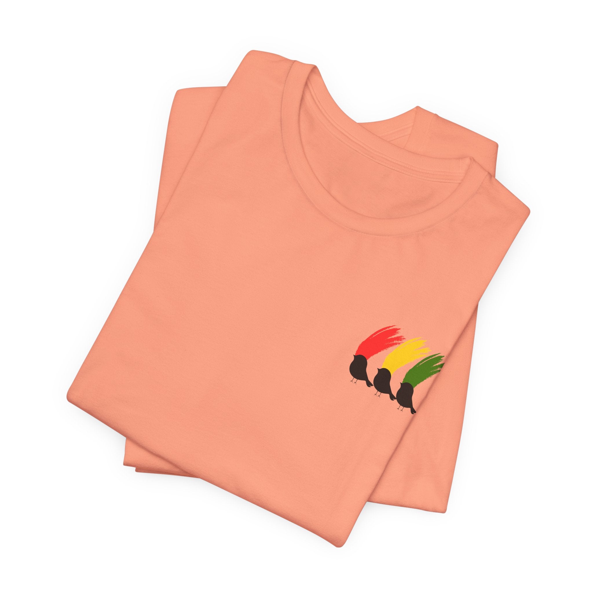 Colorful  Rasta Three Little Birds Unisex Jersey Tee with Vibrant Design, Casual Wear, Gift for Friends, Summer Fashion, Cozy Everyday Tee