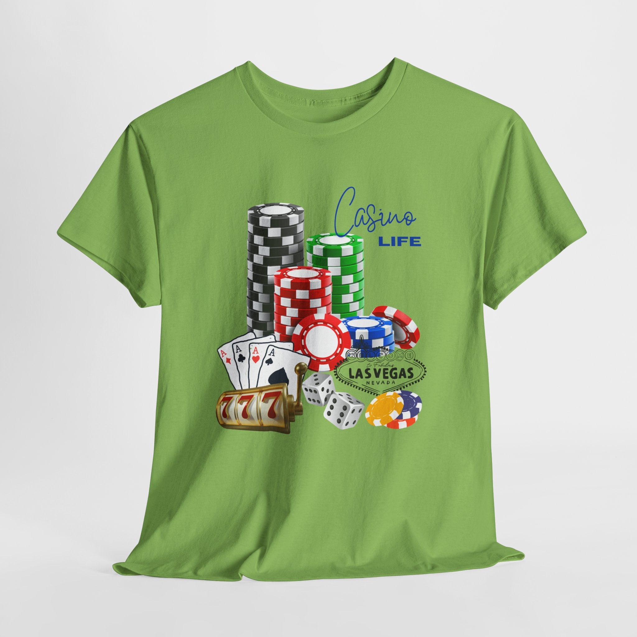Bring on The Luck with this Casino Life Unisex Heavy Cotton T‑Shirt — Las Vegas Poker Chips & Cards Graphic Tee