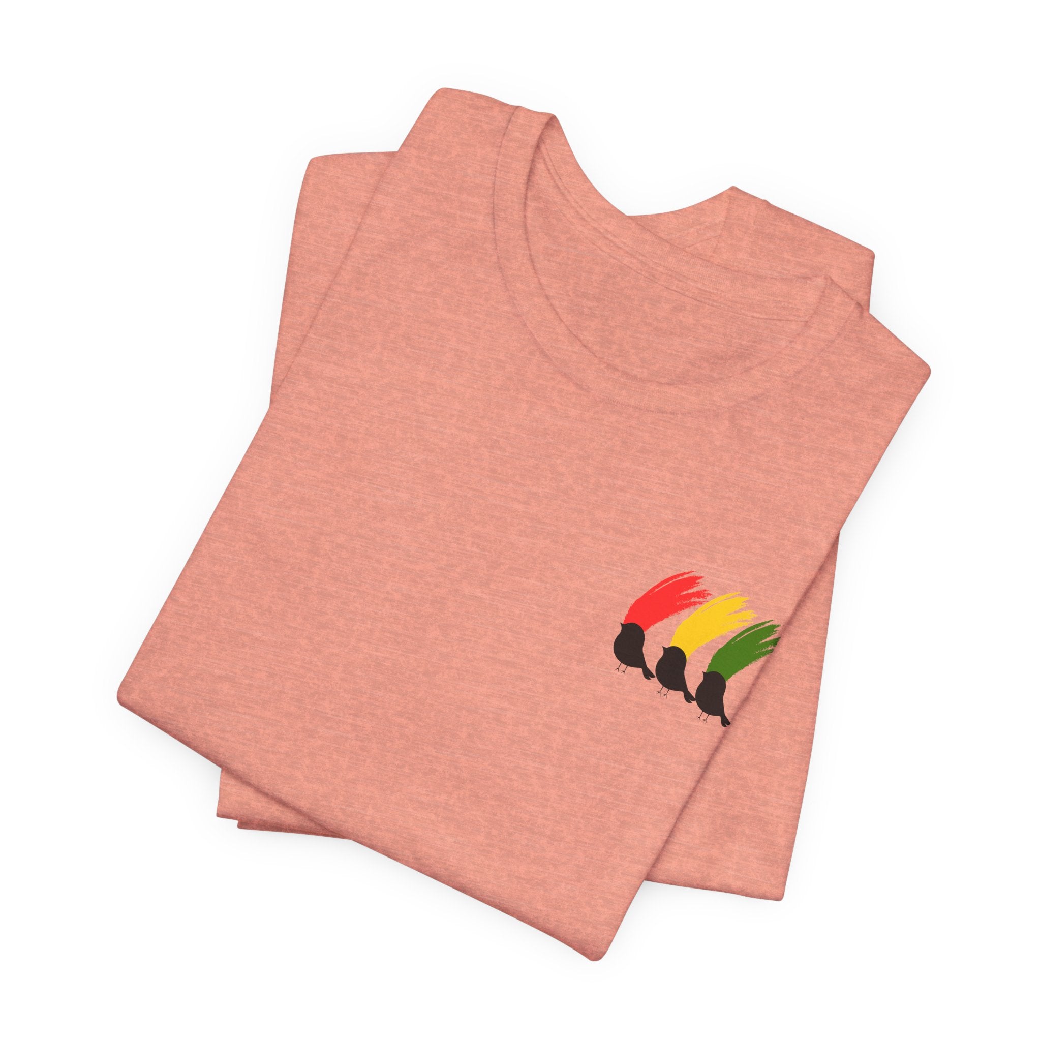 Colorful  Rasta Three Little Birds Unisex Jersey Tee with Vibrant Design, Casual Wear, Gift for Friends, Summer Fashion, Cozy Everyday Tee