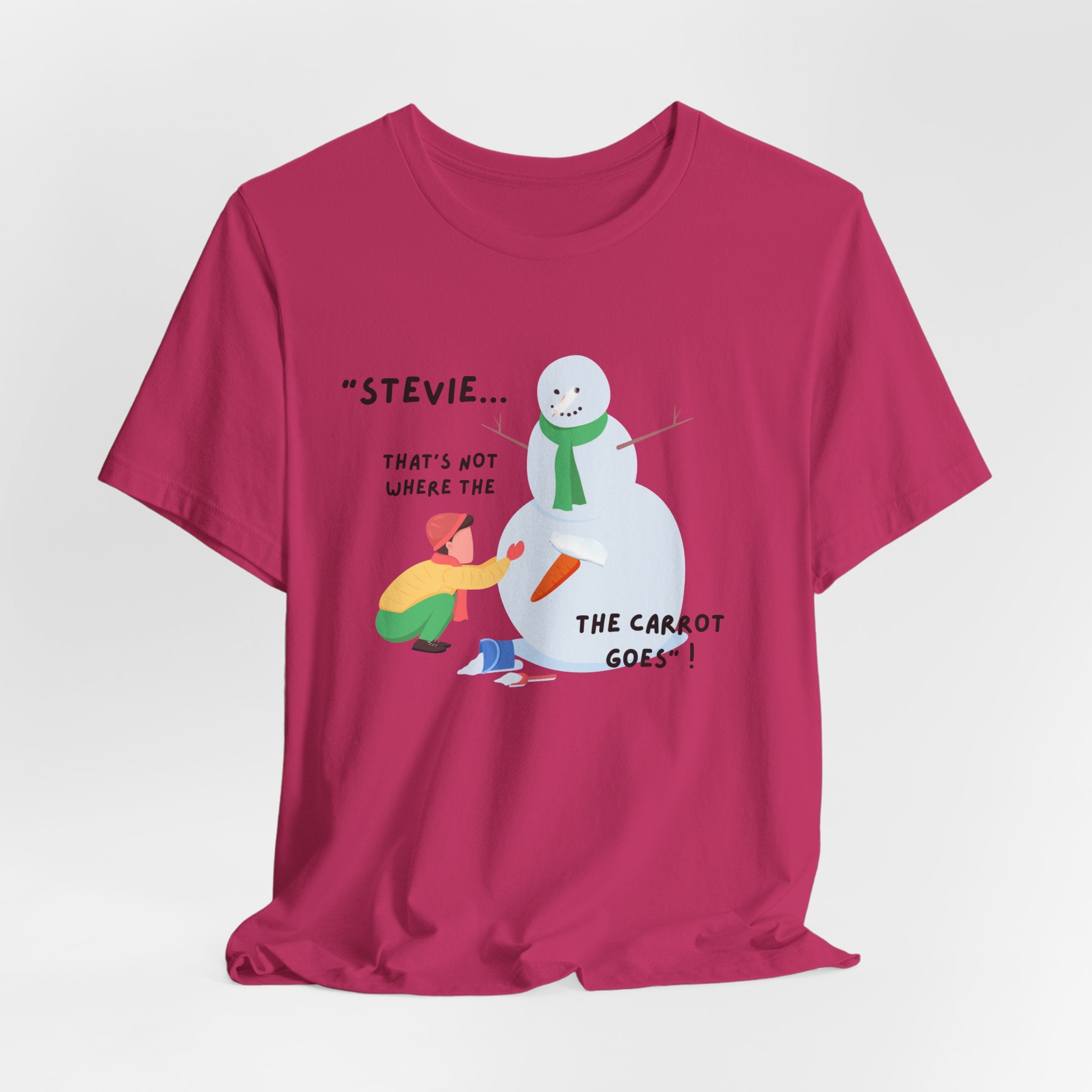 Funny Stevie Snowman Tee – Funny "That's Not Where the Carrot Goes" Graphic Unisex Heavy Cotton Holiday T-Shirt